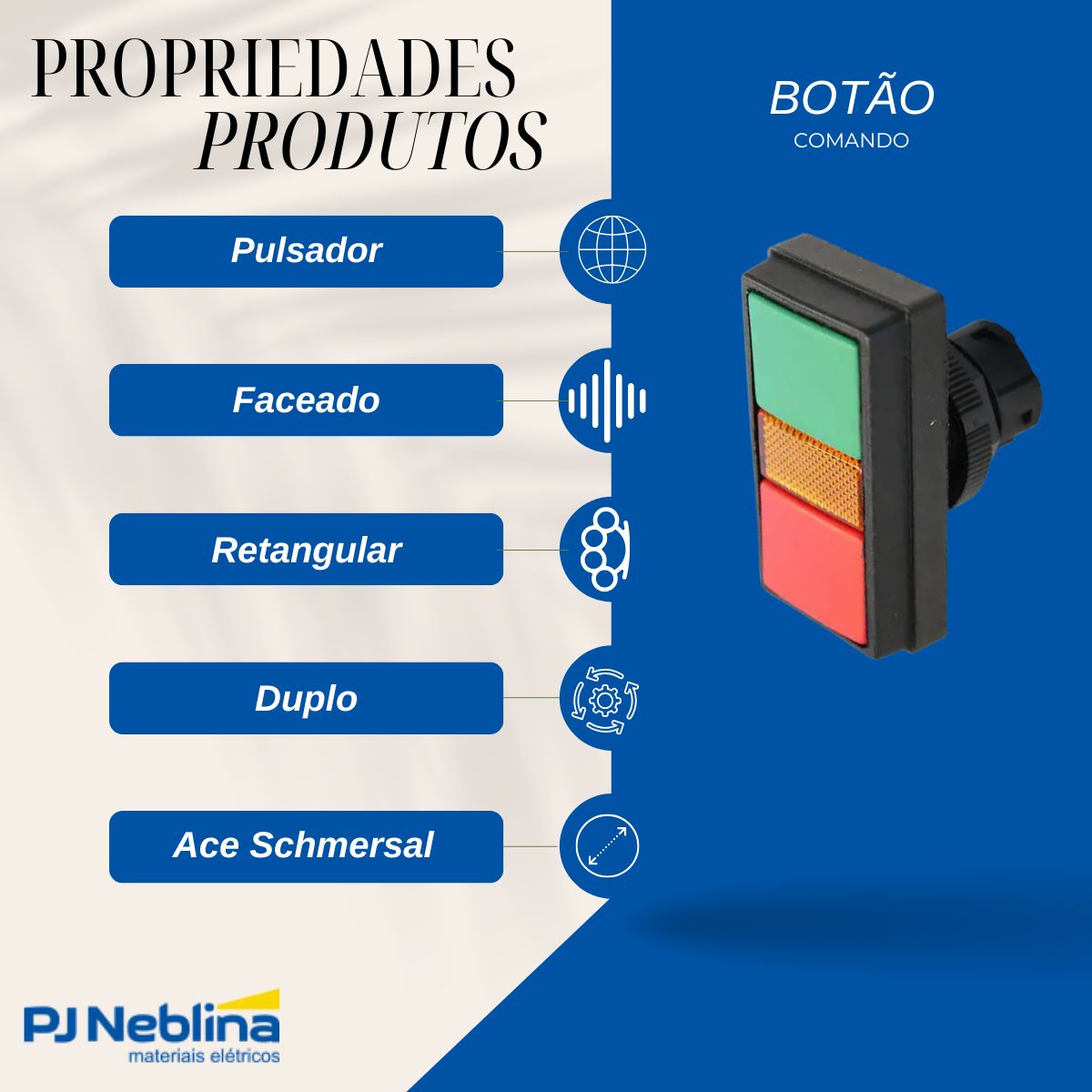 Botão Comando Duplo Pulsador Faceado Iluminado Retangular 22 mm Plástico Verde/Vermelho - Ace Schmersal