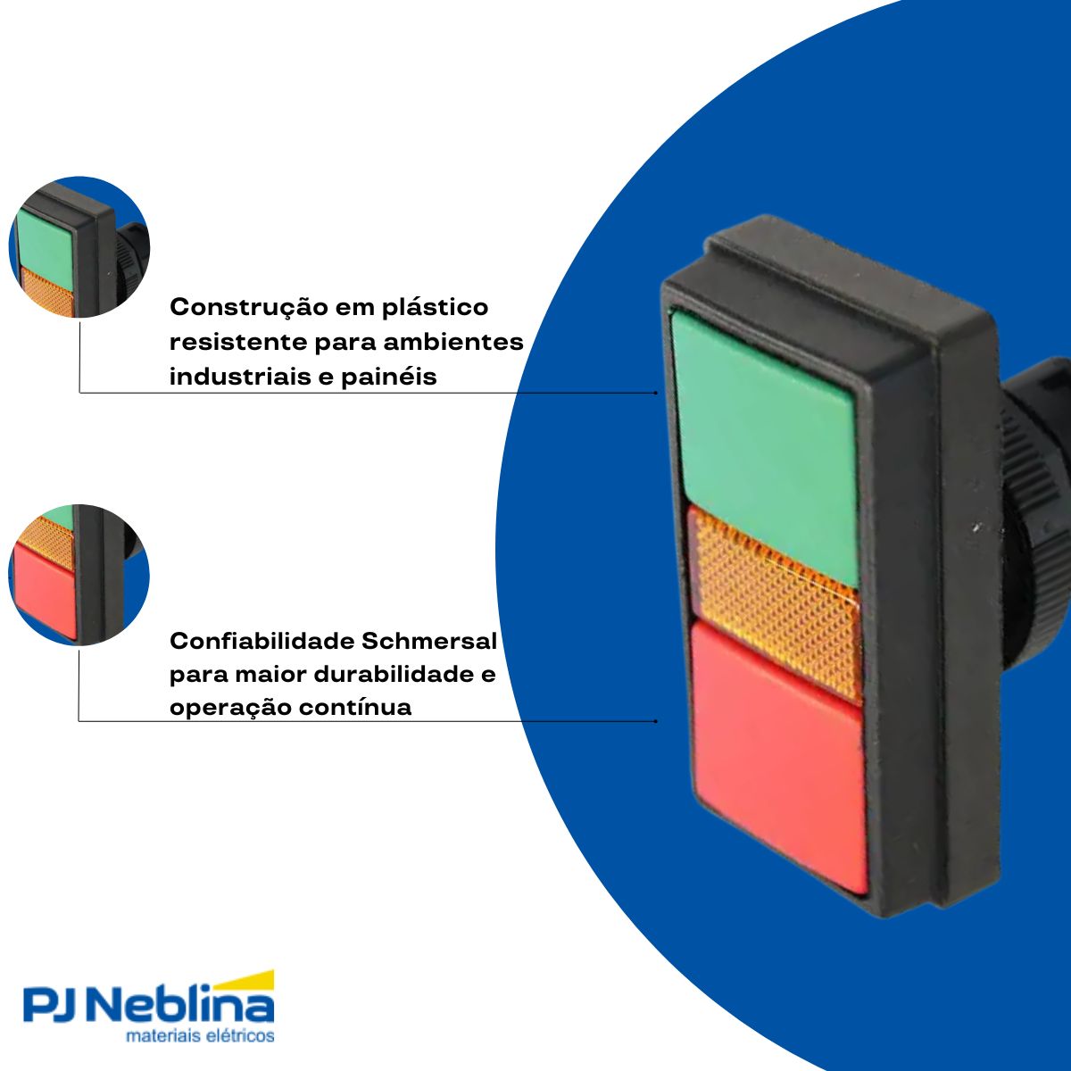 Botão Comando Duplo Pulsador Faceado Iluminado Retangular 22 mm Plástico Verde/Vermelho - Ace Schmersal