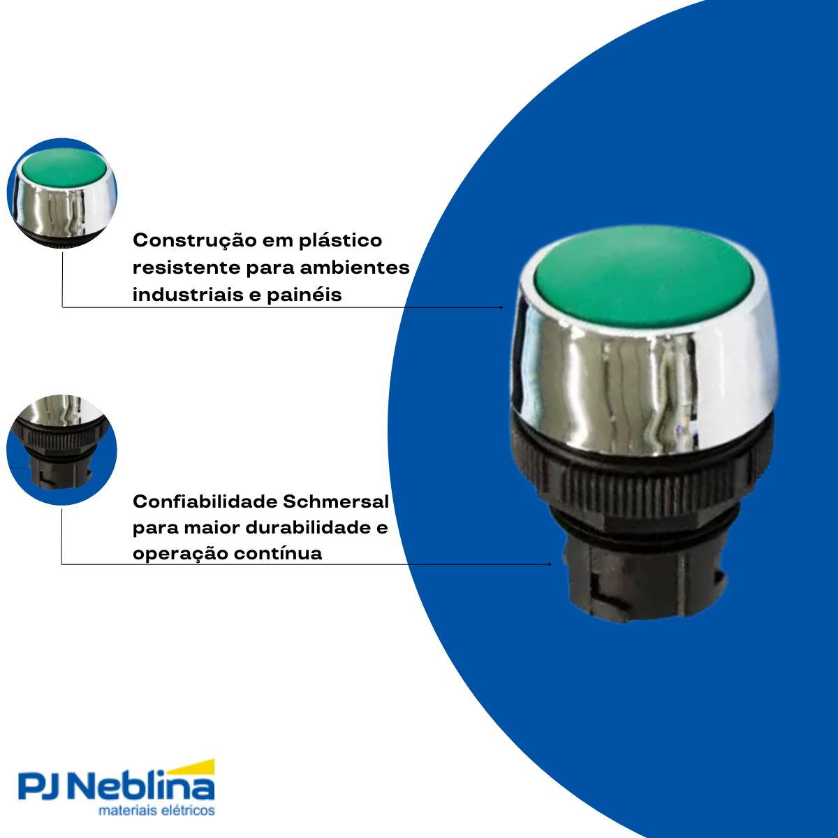 Botão Comando Pulsador Faceado Redondo 22 mm Plástico Verde - Ace Schmersal