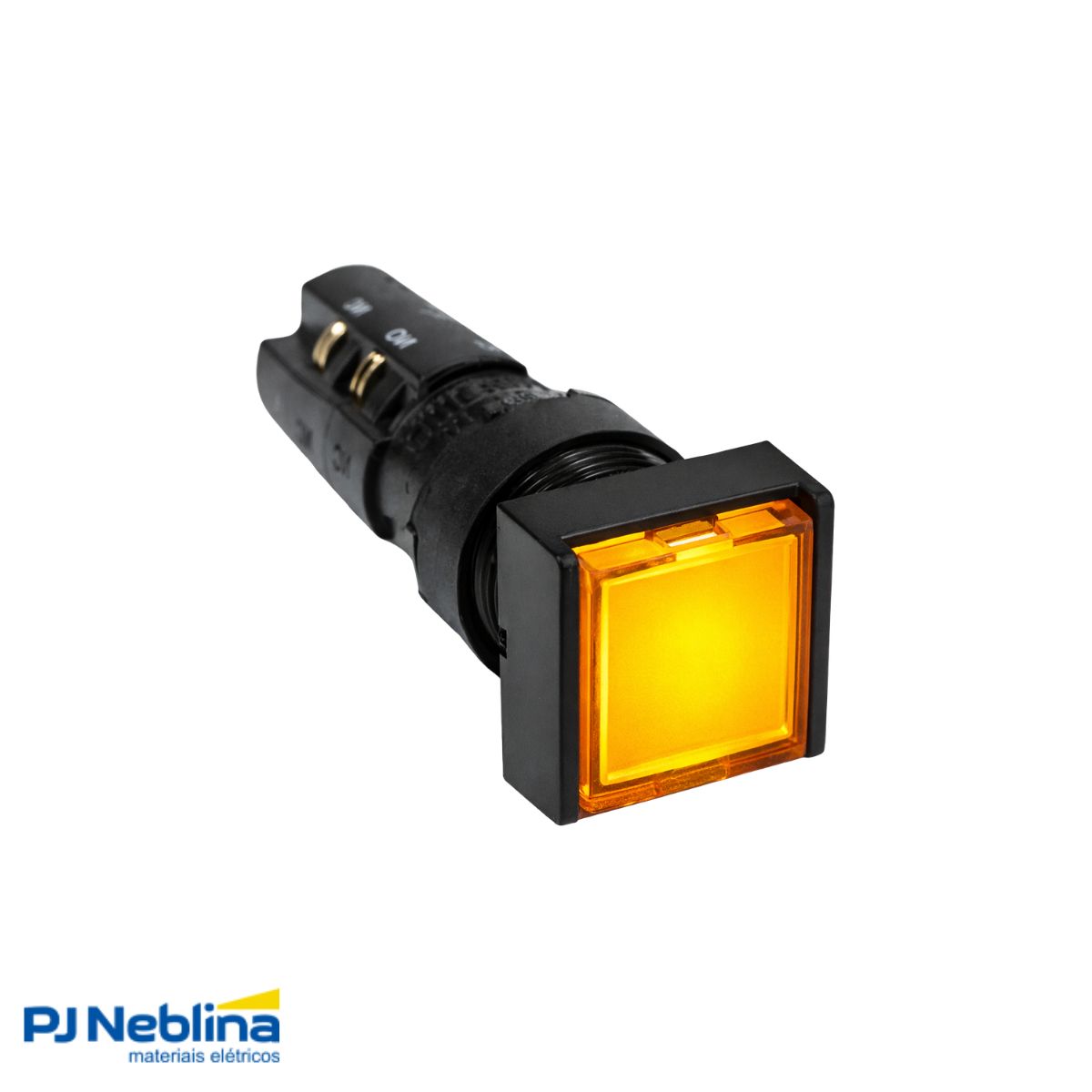 Botão Comando Pulsador Saliente Iluminado Quadrado 16 mm Plástico Amarelo 1Na+1Nf C/Retenção - Ace Schmersal