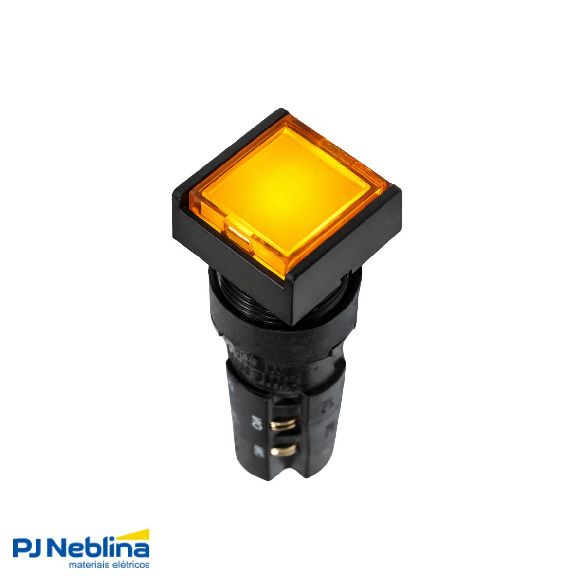 Botão Comando Pulsador Saliente Iluminado Quadrado 16 mm Plástico Amarelo 1Na+1Nf C/Retenção - Ace Schmersal