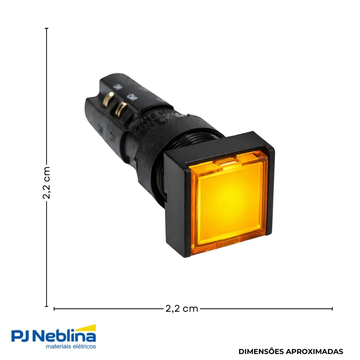 Botão Comando Pulsador Saliente Iluminado Quadrado 16 mm Plástico Amarelo 1Na+1Nf C/Retenção - Ace Schmersal