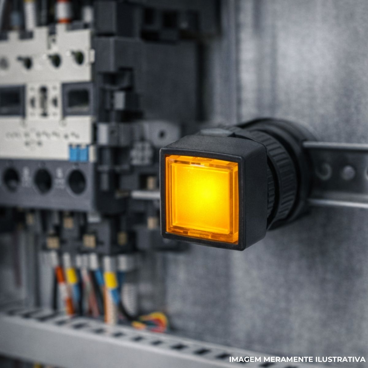 Botão Comando Pulsador Saliente Iluminado Quadrado 16 mm Plástico Amarelo 1Na+1Nf C/Retenção - Ace Schmersal