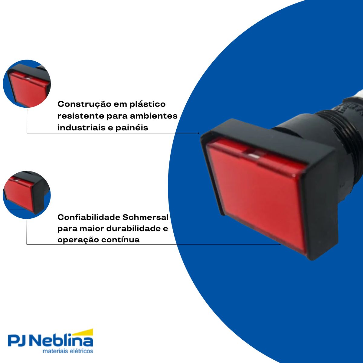 Botão Comando Pulsador Faceado Iluminado Retangular 16 mm Plástico Vermelho 1Na+1Nf - Ace Schmersal