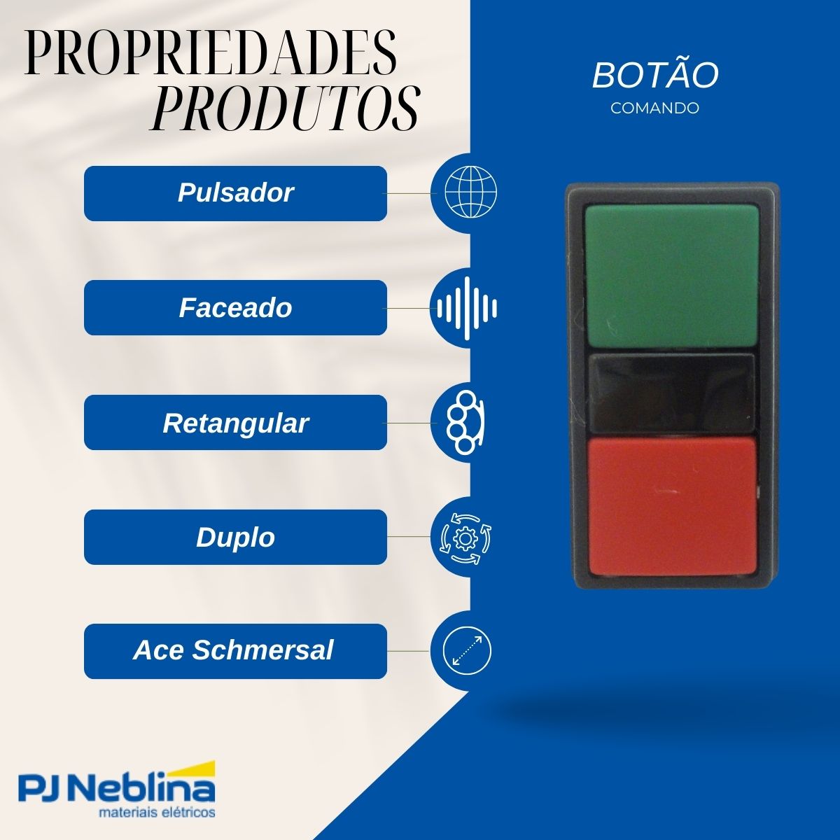 Botão Comando Duplo Pulsador Faceado Retangular 22 mm Plástico Verde/Vermelho - Ace Schmersal