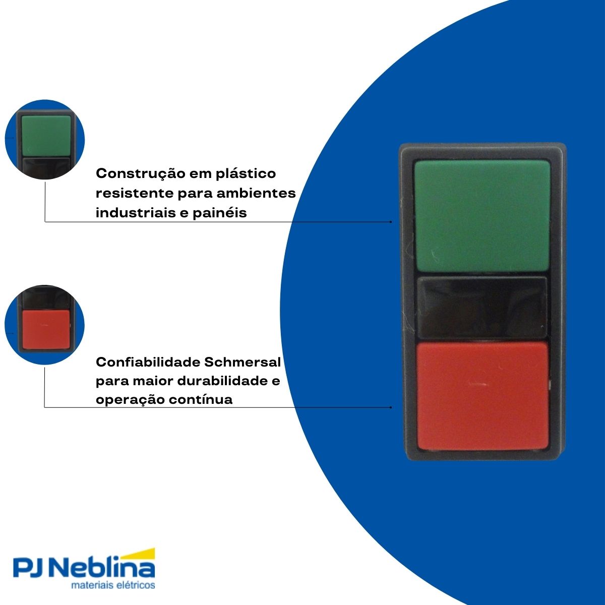 Botão Comando Duplo Pulsador Faceado Retangular 22 mm Plástico Verde/Vermelho - Ace Schmersal