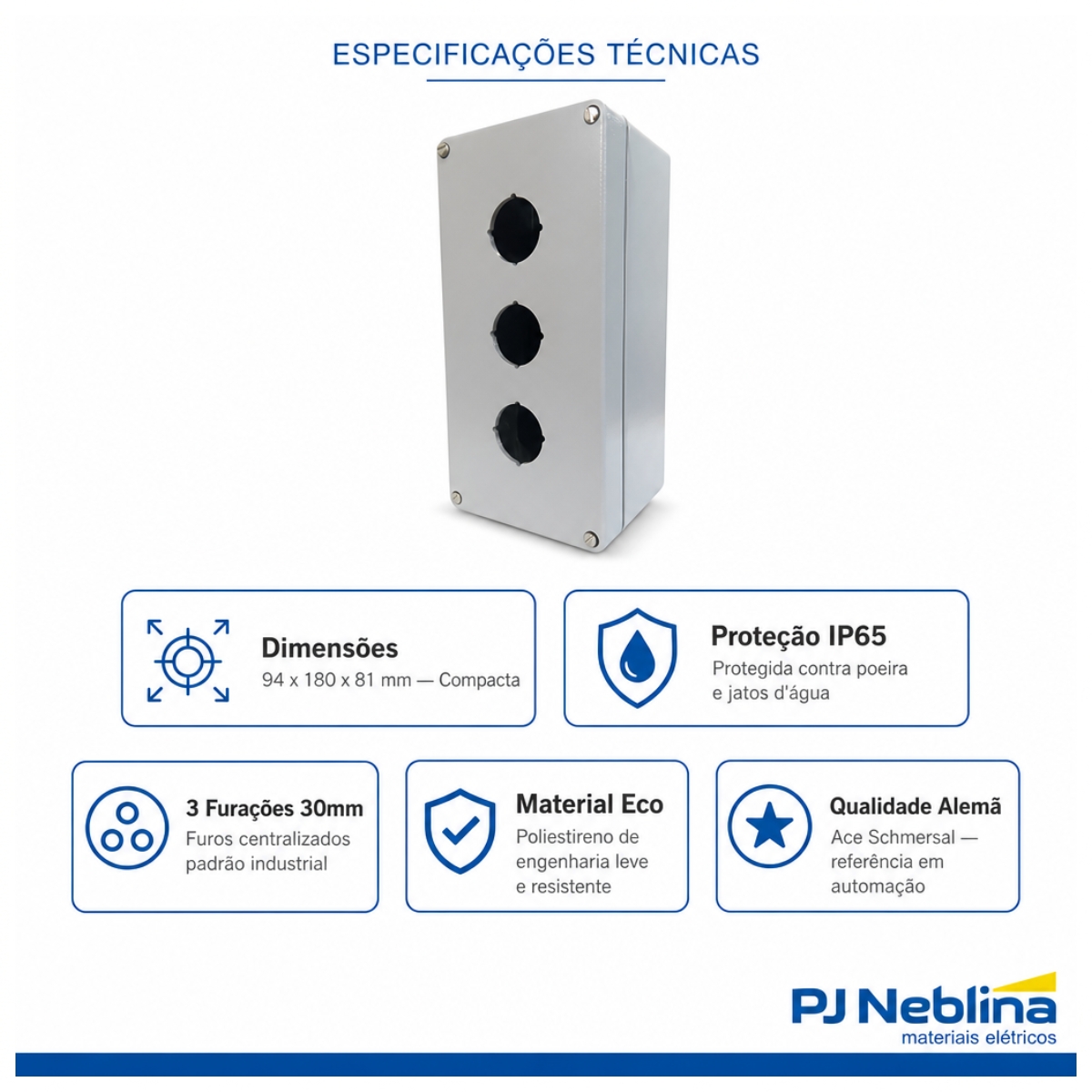 Botoeira Eco 3 Furos Centralizados 30Mm 94X180X81 Cinza - Ace Schmersal