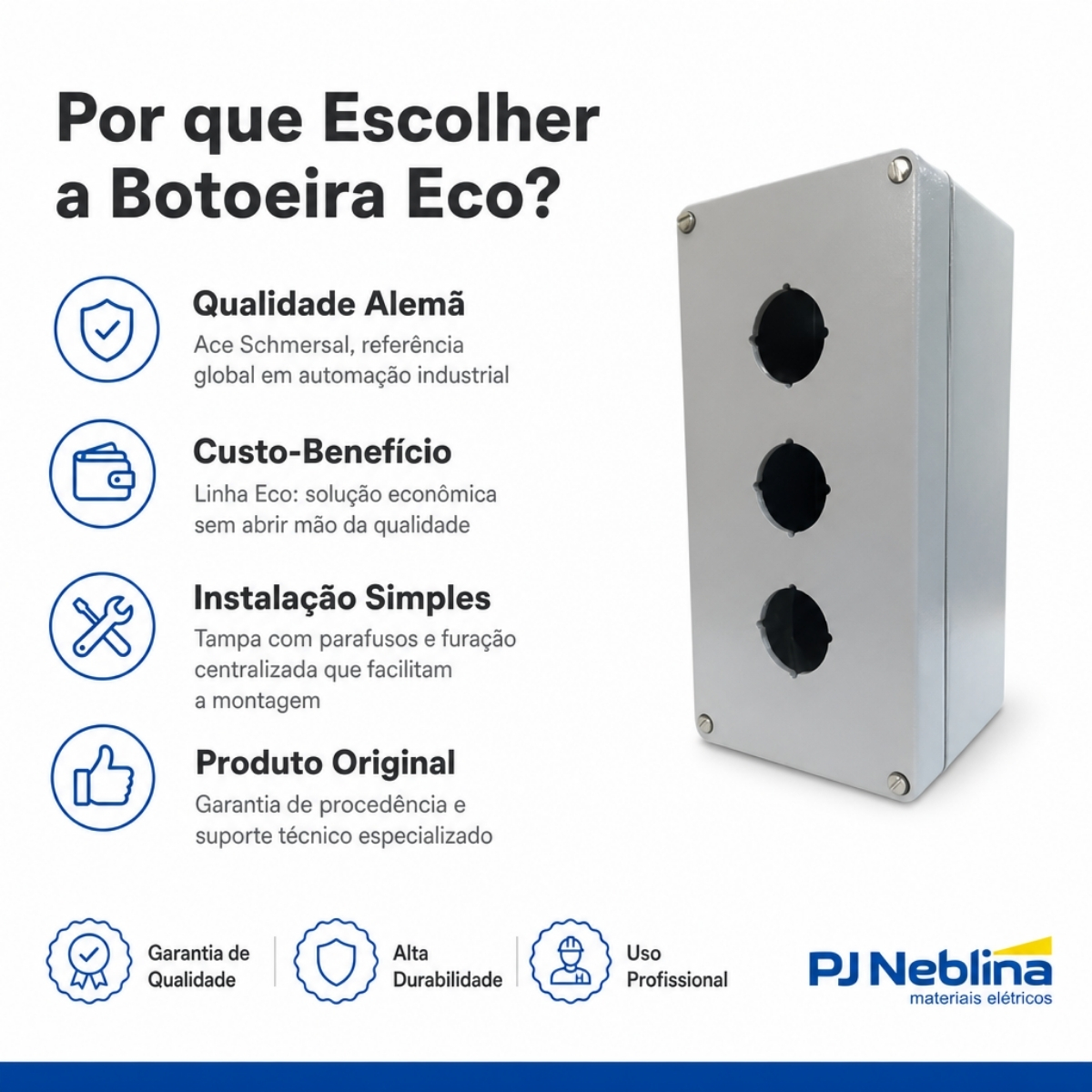 Botoeira Eco 3 Furos Centralizados 30Mm 94X180X81 Cinza - Ace Schmersal