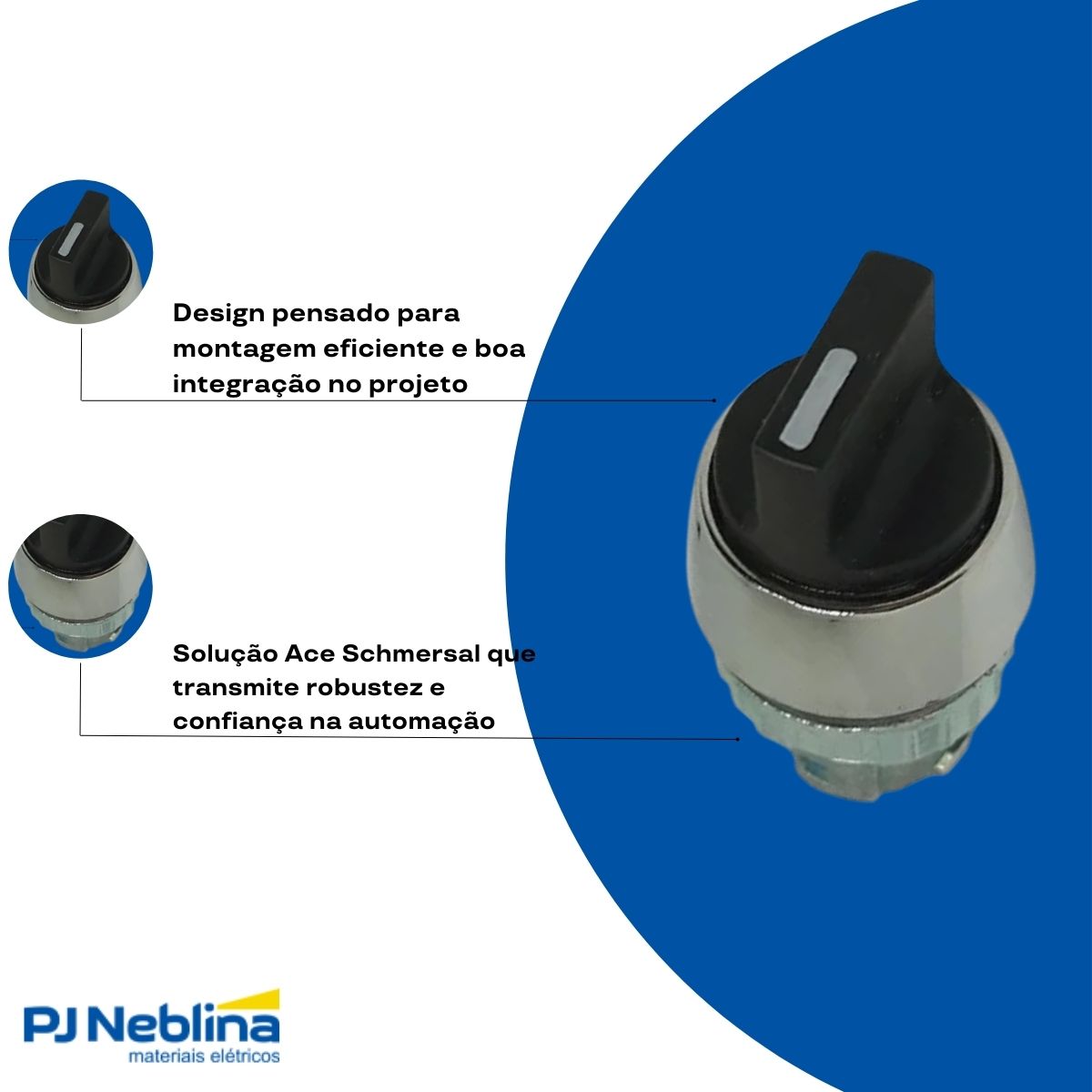 Frontal Comutador Knob Curto 2 Pos Fixas 60G 22 mm Zamak Preto - Ace Schmersal