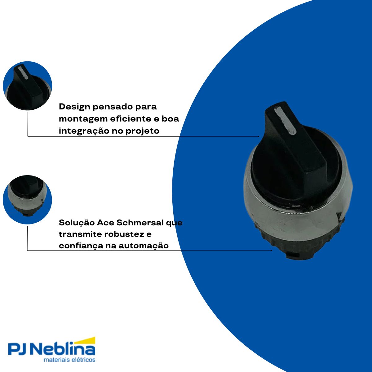 Frontal Comutador Knob Curto 2 Pos Ret 45G 22 mm Plástico Preto - Ace Schmersal