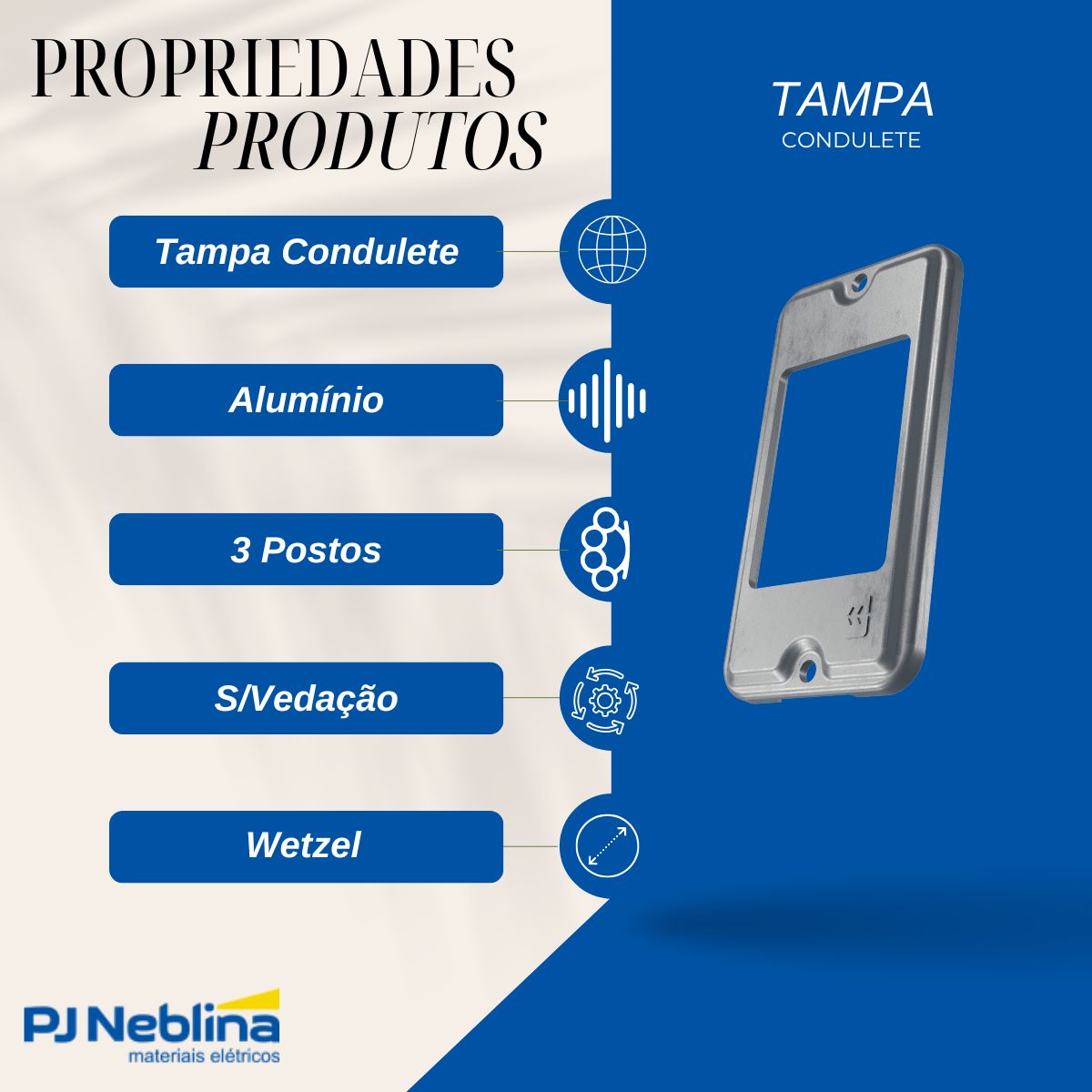 Tampa Condulete 3 Postos Alumínio 1/2-3/4 S/Pintura S/Vedação - Wetzel