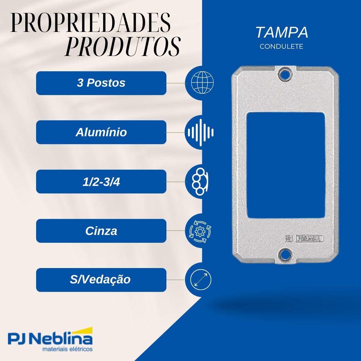 Tampa Condulete 3 Postos Alumínio 1/2-3/4 S/Pintura S/Vedação - Tramontina