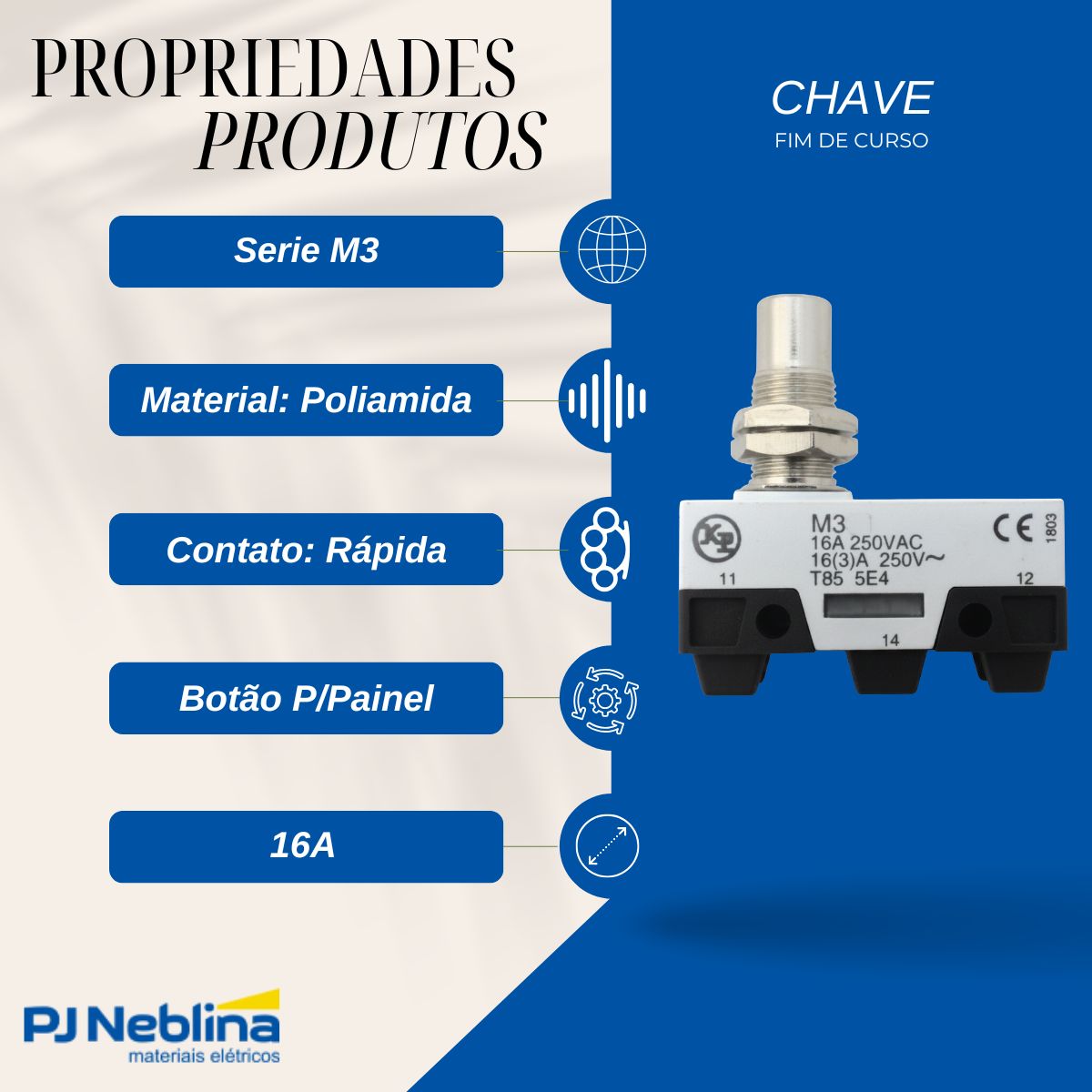 Chave Fim De Curso Botão P/Painel 16A 1Naf Ip40 - Kap