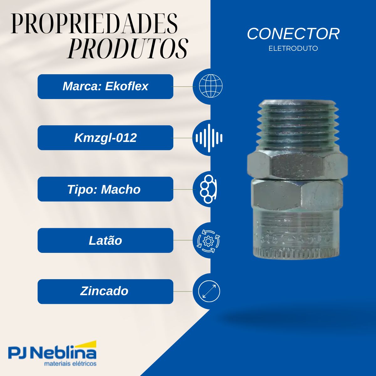 Conector Eletroduto Macho Latão Zincado 1/2 Bsp Reto Giratório - Ekoflex