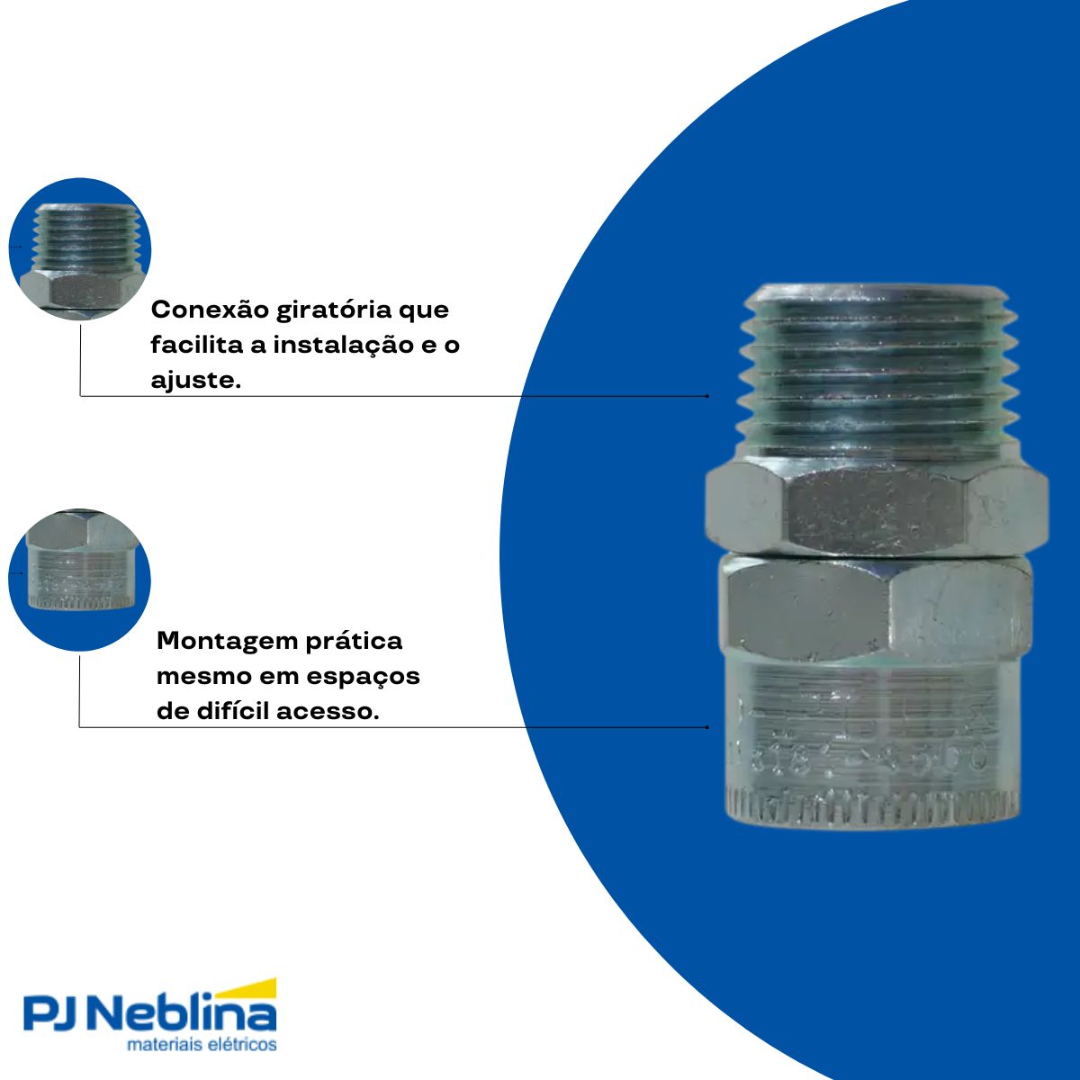 Conector Eletroduto Macho Latão Zincado 1/2 Bsp Reto Giratório - Ekoflex