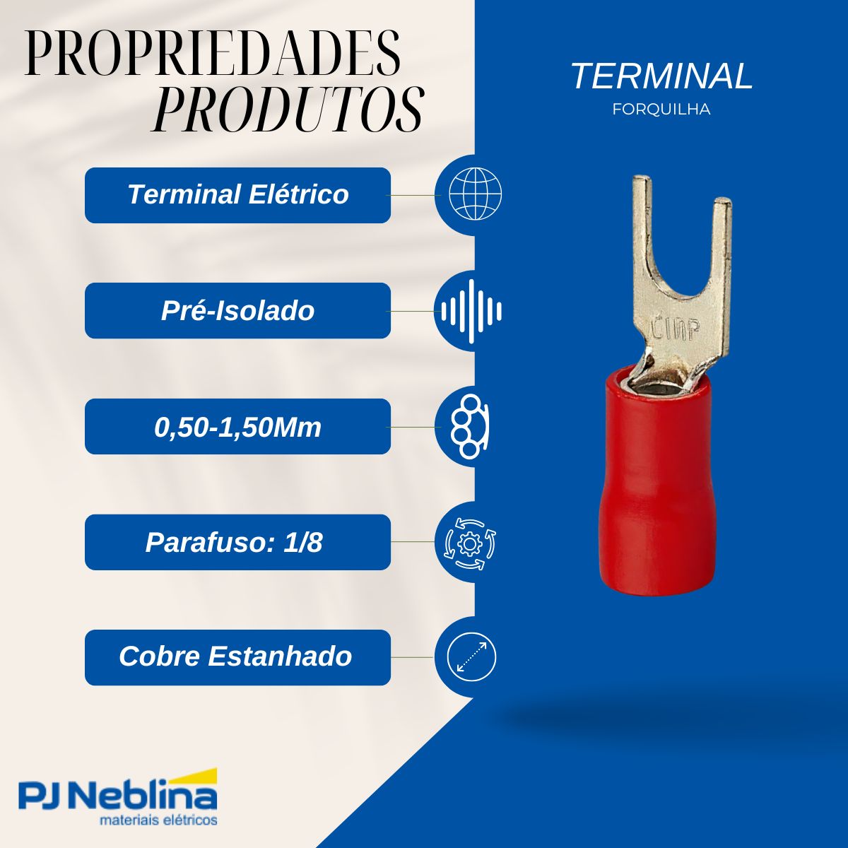 Terminal Forquilha 0,50-1,50mm (22-16awg) Pre-isolado Vm F=3