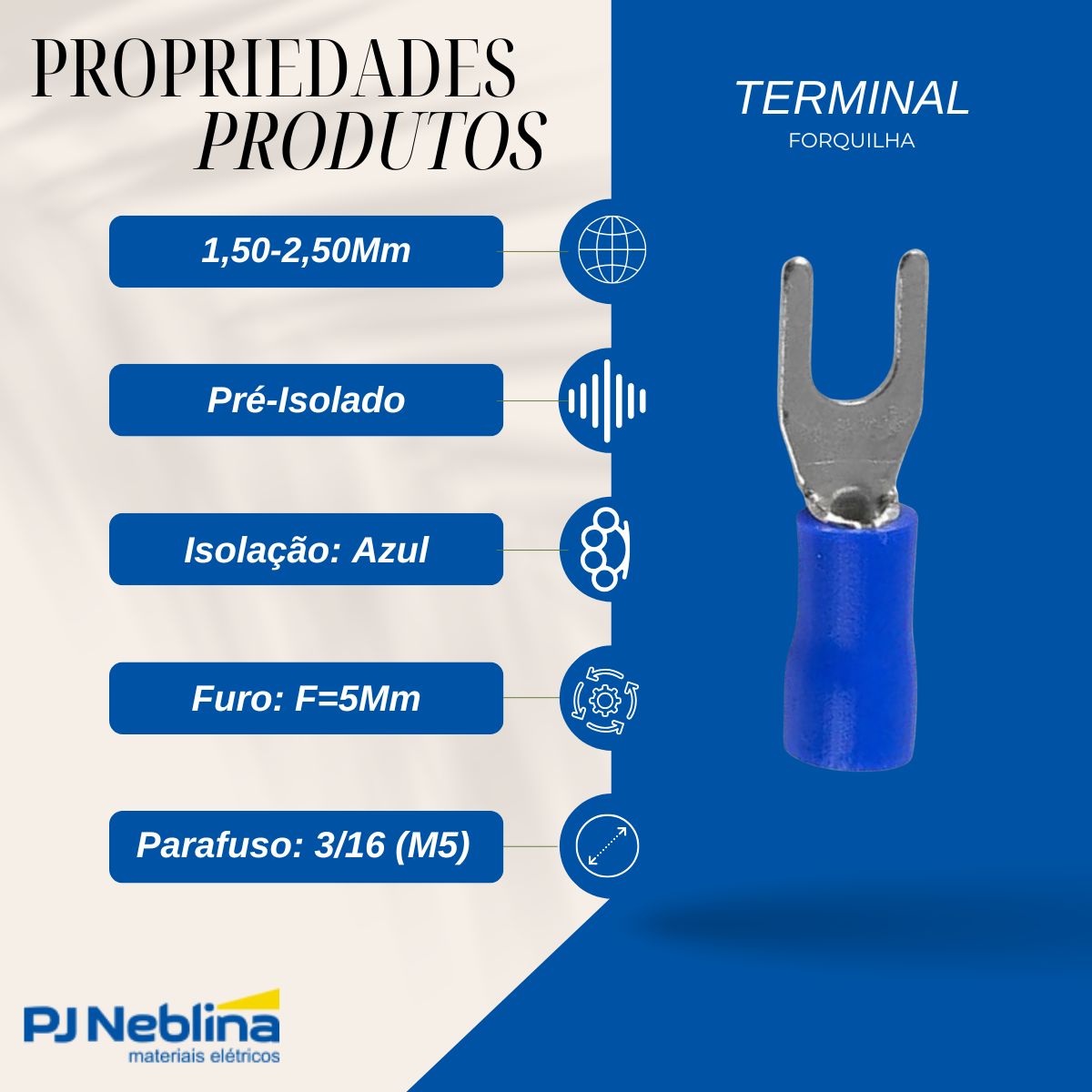 Terminal Forquilha 1,50-2,50mm (16-14awg) Pre-isolado Az F=5