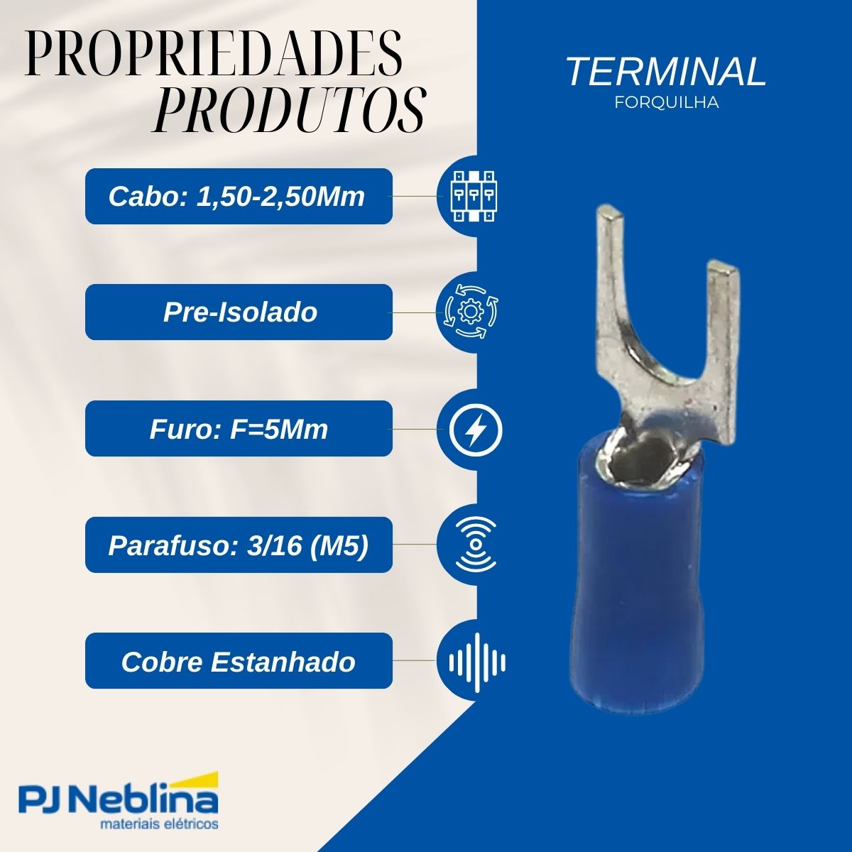 Terminal Forquilha 1,50-2,50mm (16-14awg) Pre-isolado Az F=5