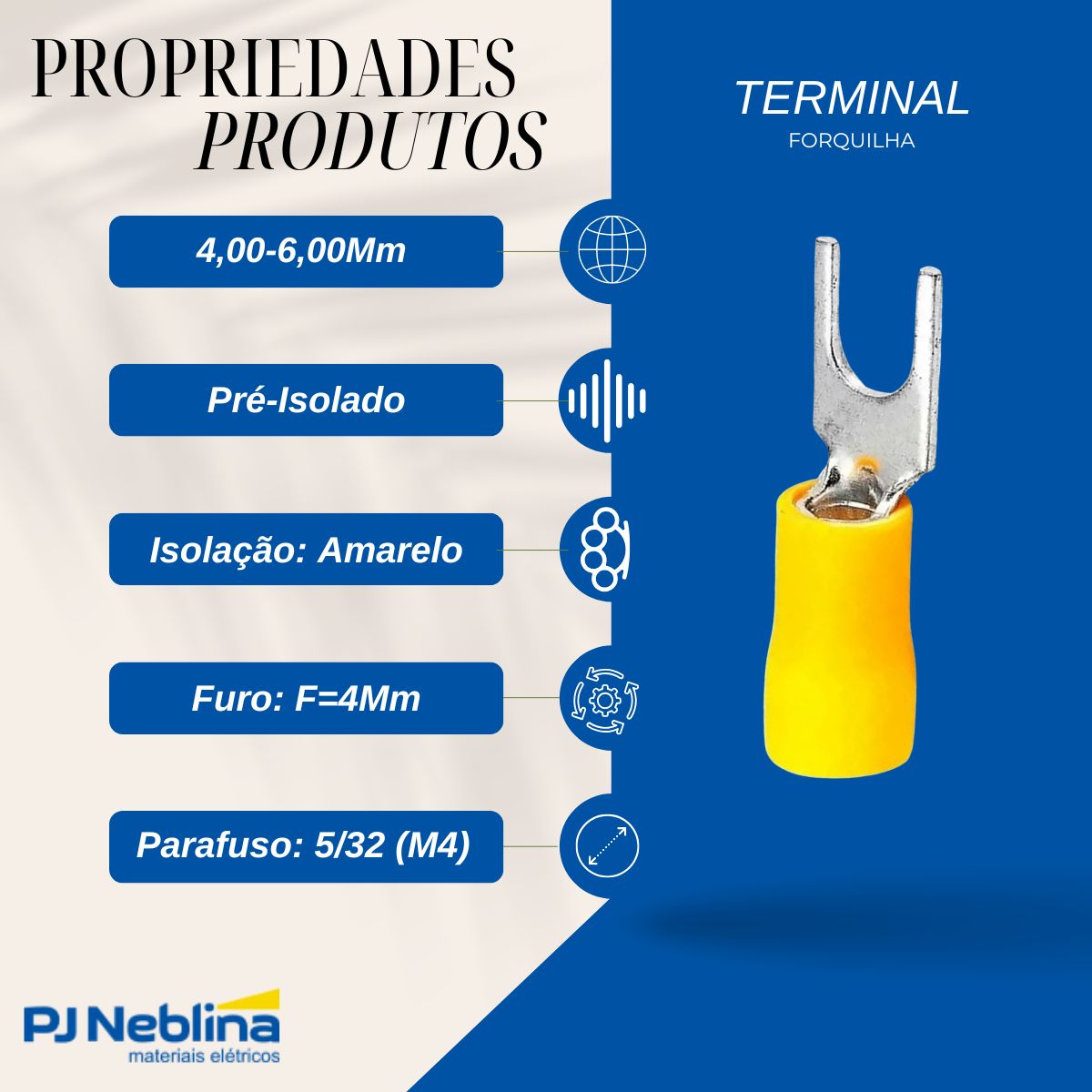 Terminal Forquilha 4,00-6,00mm (12-10awg) Pre-isolado Am F=4