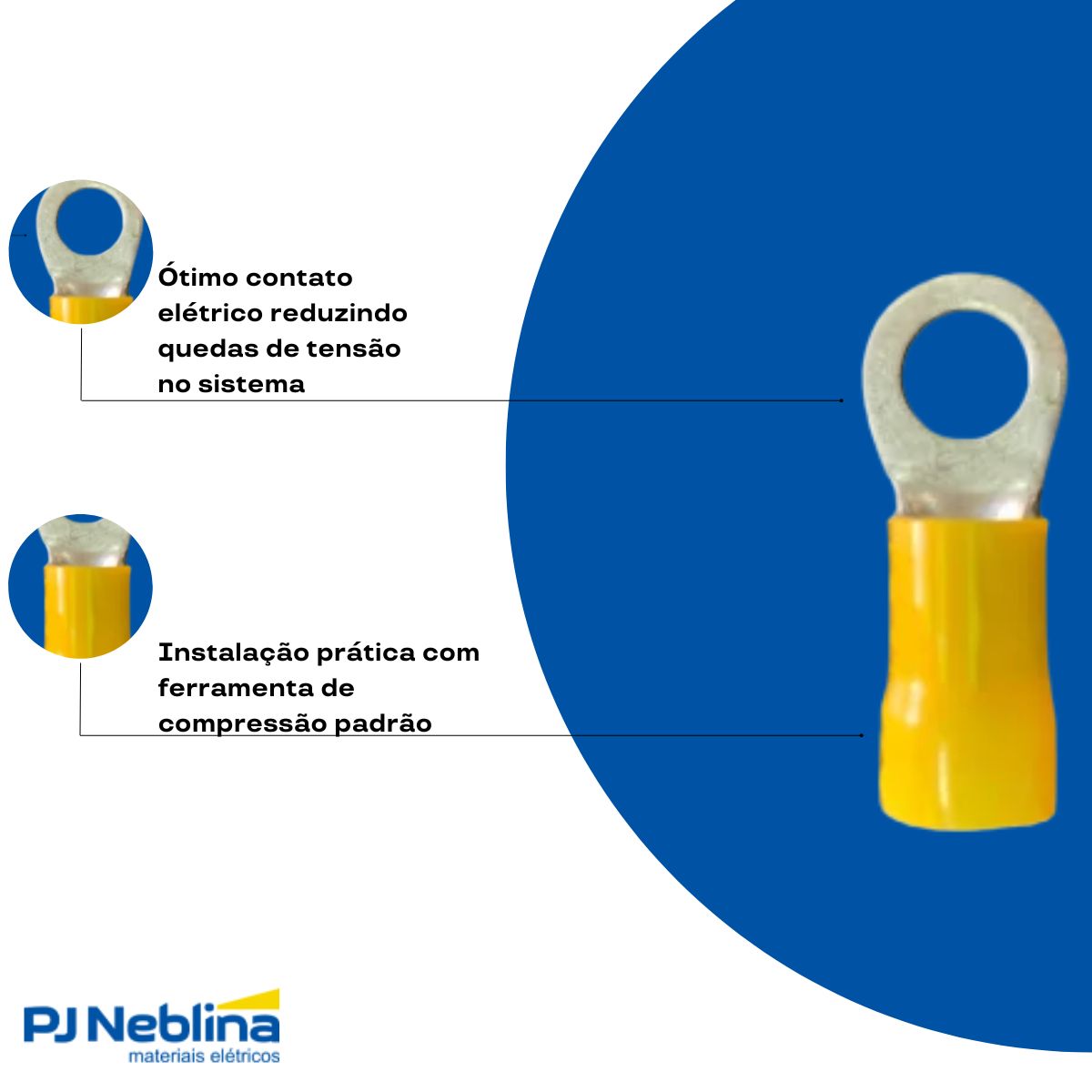 Terminal Olhal 4,00-6,00Mm (12-10Awg) Pré-Isolado Amarelo 1 Furo F=5Mm 3/16 (M5) - Magnet