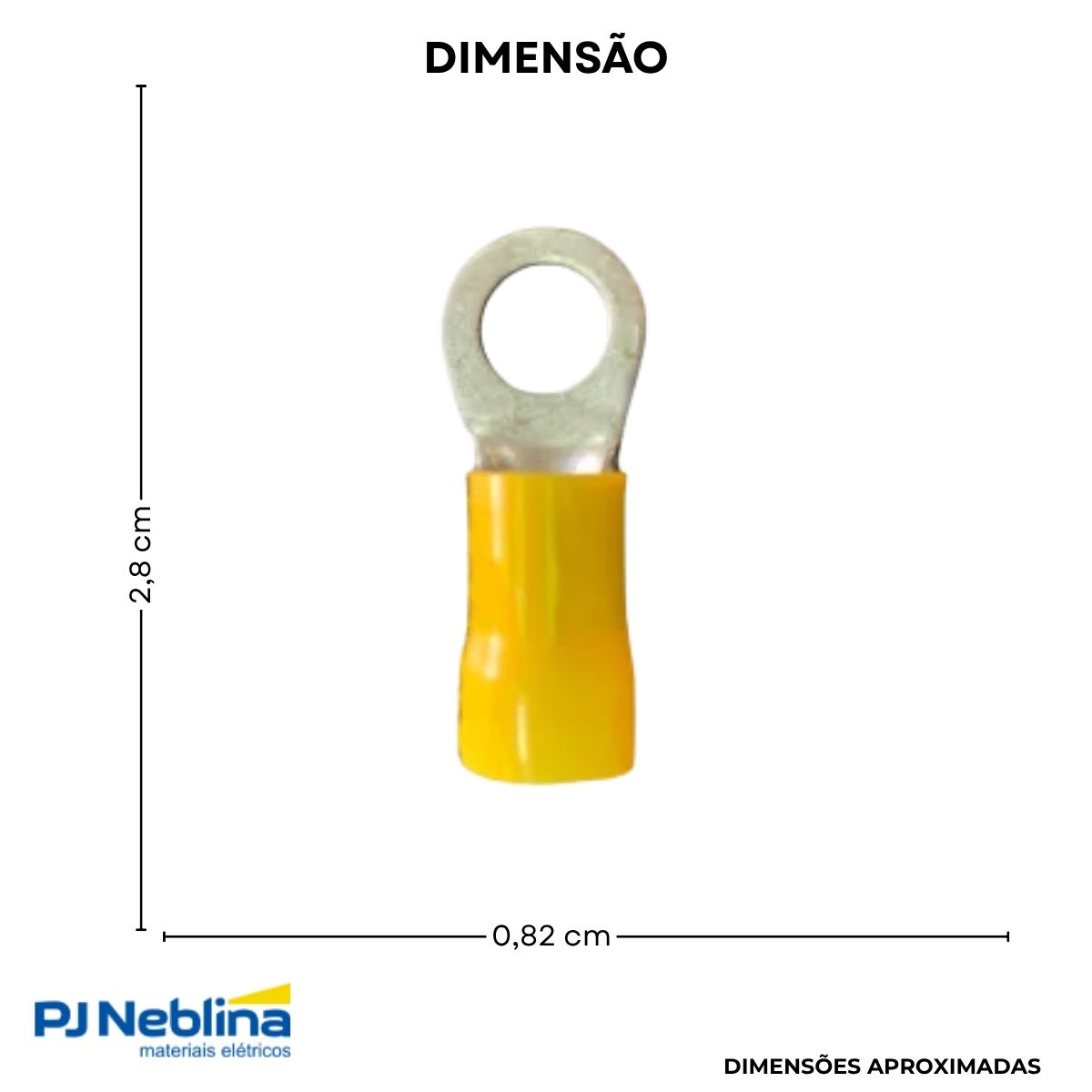 Terminal Olhal 4,00-6,00Mm (12-10Awg) Pré-Isolado Amarelo 1 Furo F=5Mm 3/16 (M5) - Magnet