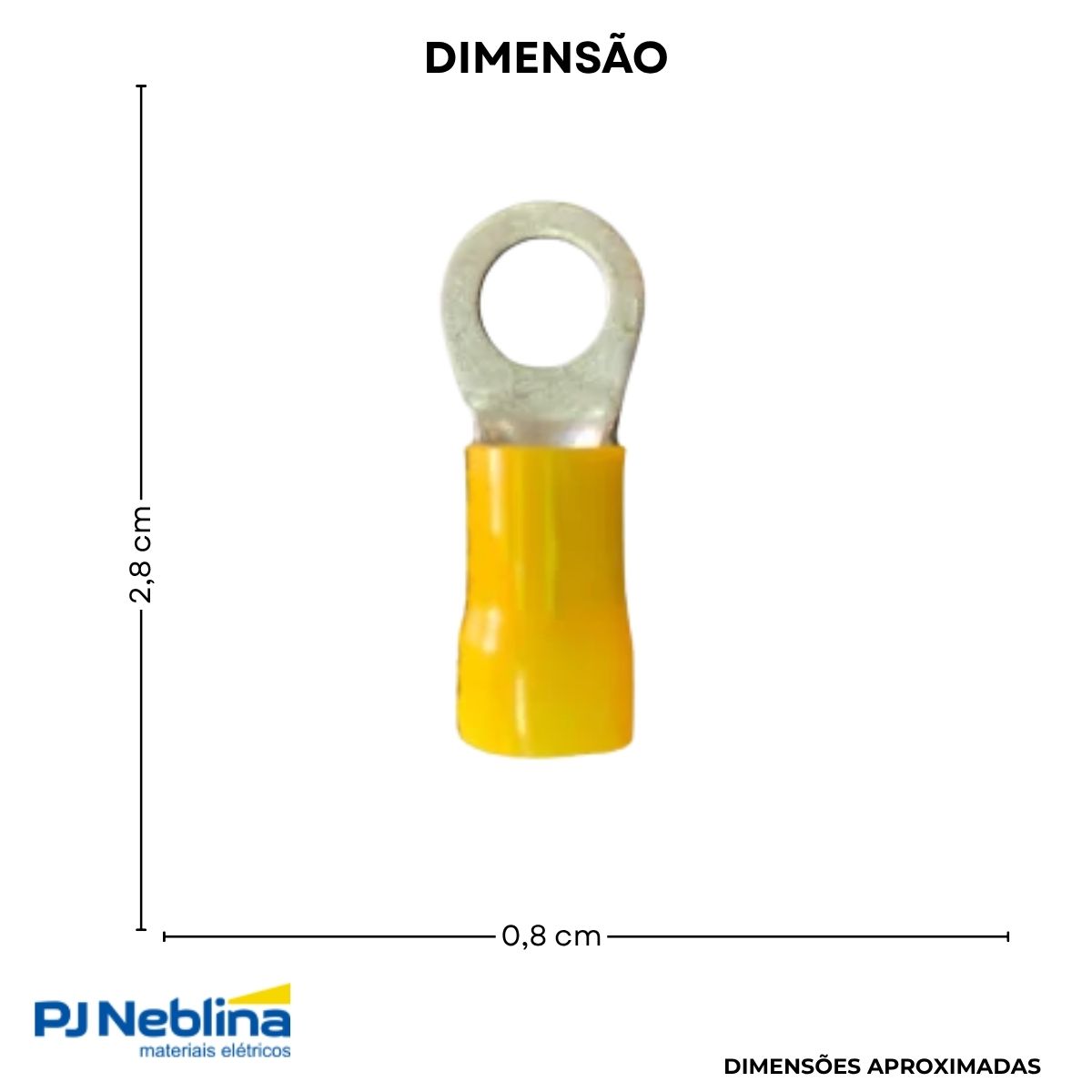 Terminal Olhal 4,00-6,00Mm (12-10Awg) Pré-Isolado Amarelo 1 Furo F=5Mm 3/16 (M5) - Axt