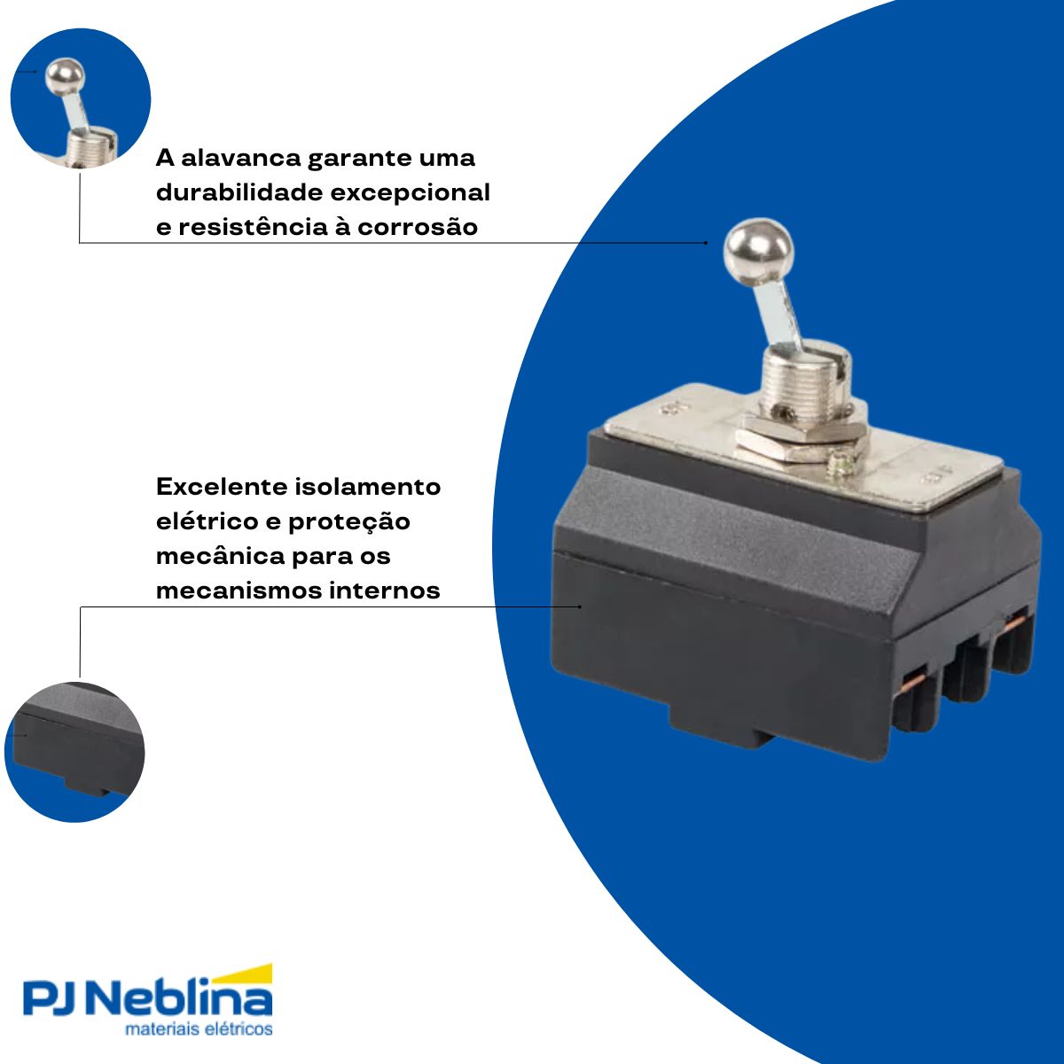 Chave Interruptor Alavanca Metálica Tripolar Liga/Desliga 20A 120V Cromada Standard Terminal Parafuso - Margirius