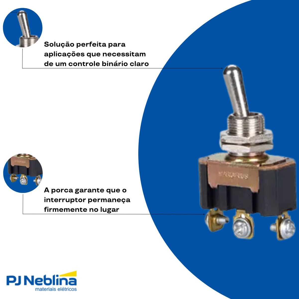 Interruptor Alavanca Metal Liga/Desliga Com Porca 15A 120Vca 1P Terminal Parafuso Cpd-1918 - Margirius