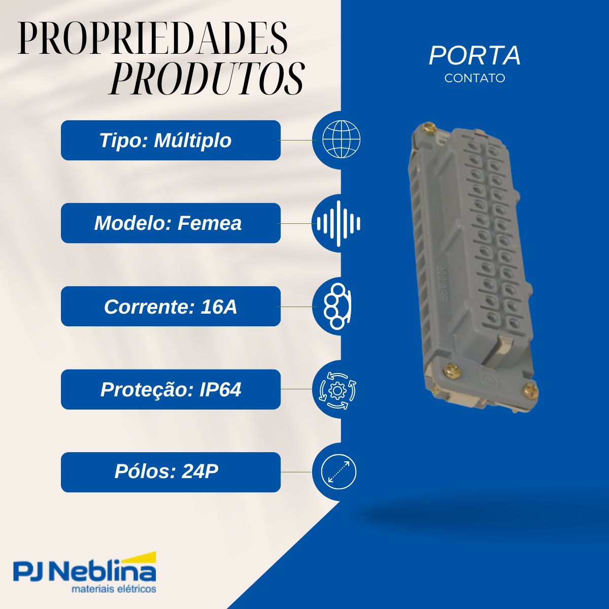 Porta Contato Tomada Multipolar Femea 24P 16A 600V Termoplástico Cinza - Steck