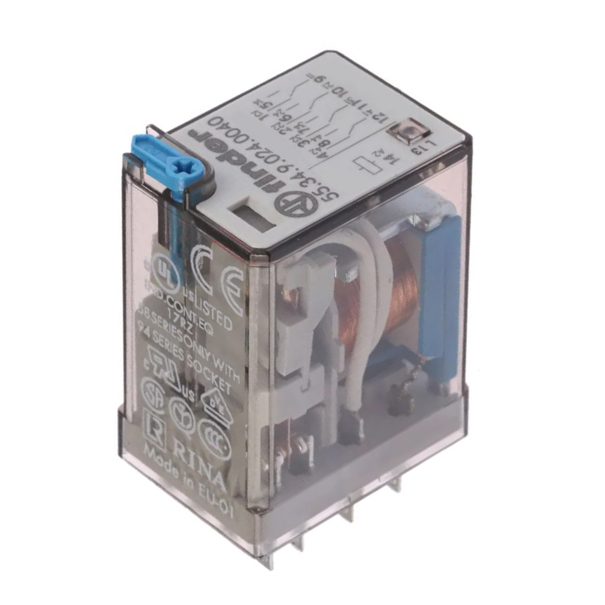 Mini Relé Industrial 24Vcc 6A Fixação Base 4 Contatos Reversíveis - Finder