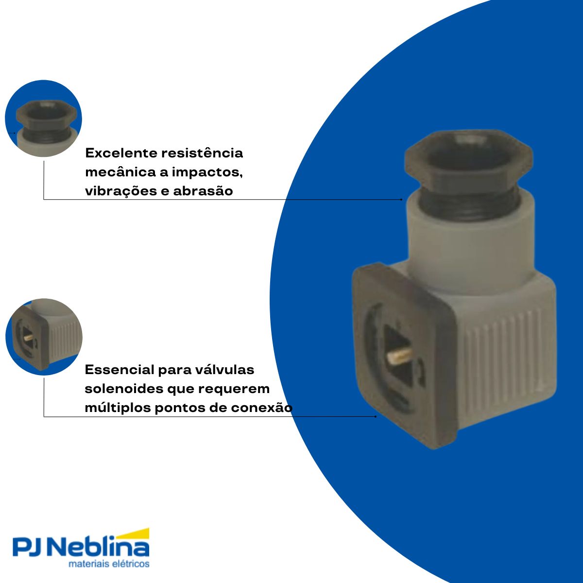 Conector Solenoide Face Quadrada Poliamida Pt 3P+T 10A 250V Pg11 - Steck