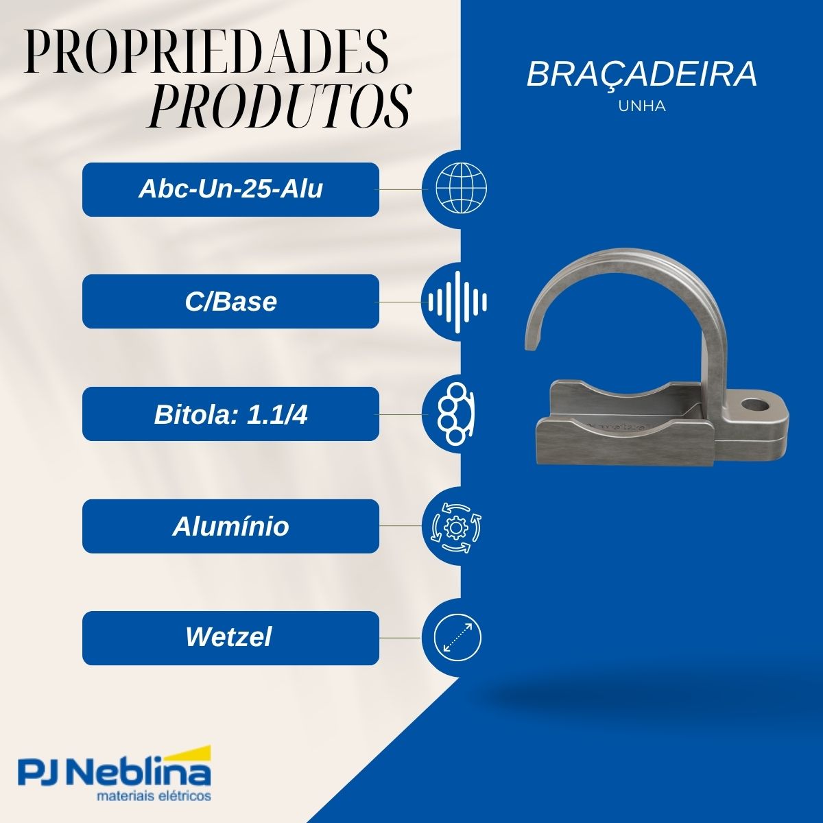Braçadeira Tipo Unha C/Base 1.1/4 Alumínio - Wetzel