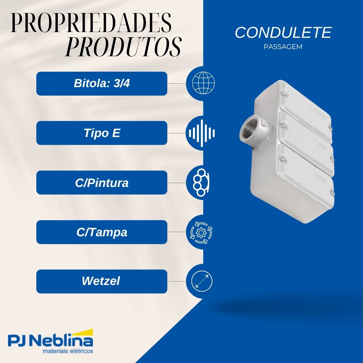 Condulete Alumínio Triplo Tipo E 3/4 C/Rosca Bsp C/Pintura Cinza C/Tampa S/Vedação - Wetzel