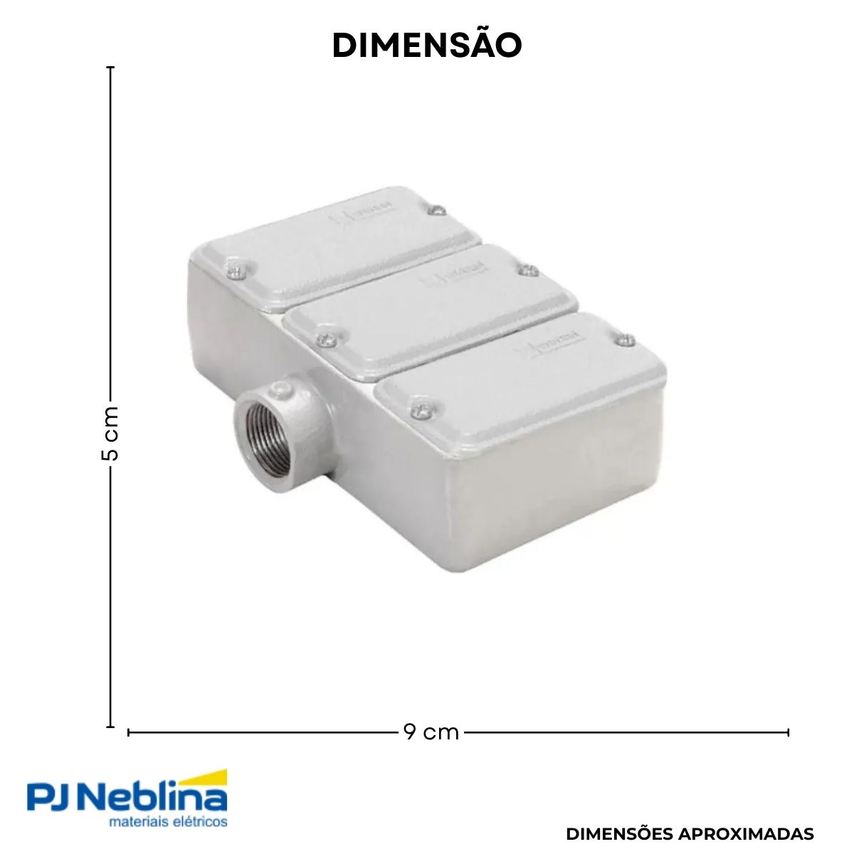 Condulete Alumínio Triplo Tipo E 3/4 C/Rosca Bsp C/Pintura Cinza C/Tampa S/Vedação - Wetzel