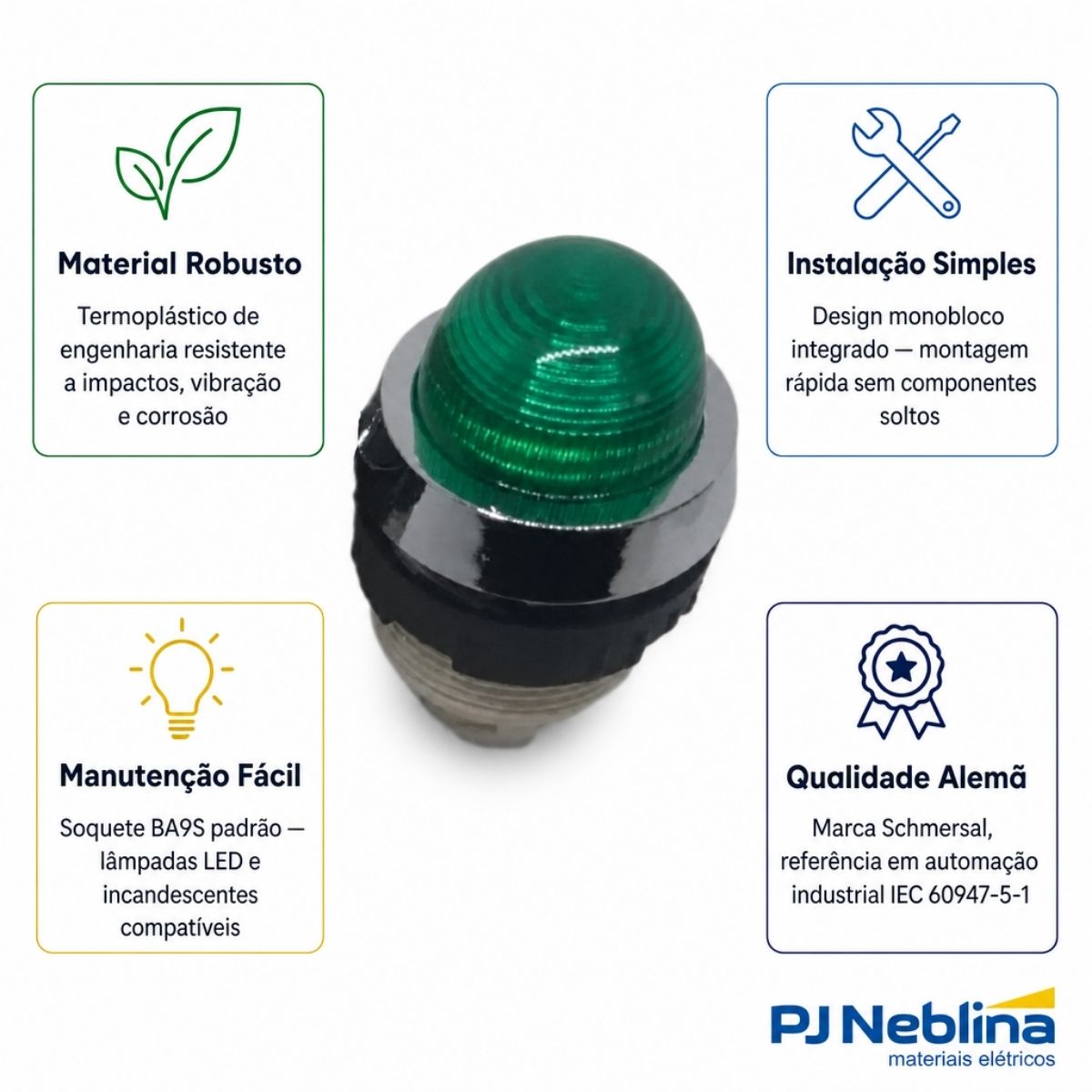 Sinaleiro Monobloco Saliente Redondo 30Mm Plástico Verde Plástico Preto Ip65 - Ace Schmersal