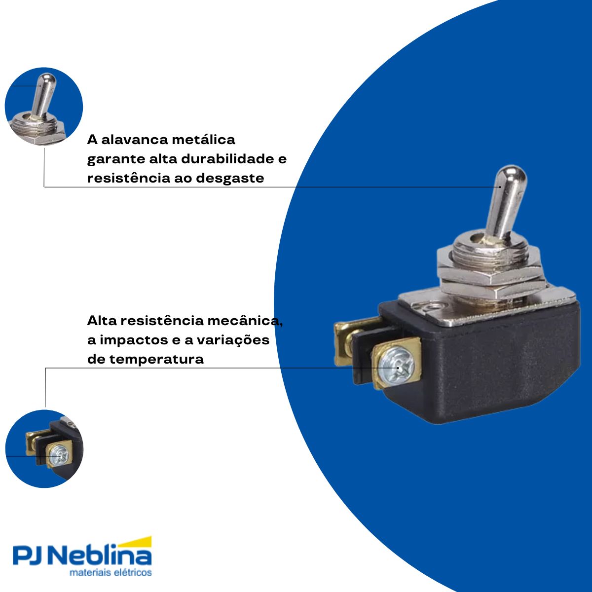 Interruptor Alavanca Liga/Desliga C/Porca Poliam 6A 120Vca 1P Terminal Parafuso Vm/Pt Cpd-130 - Margirius