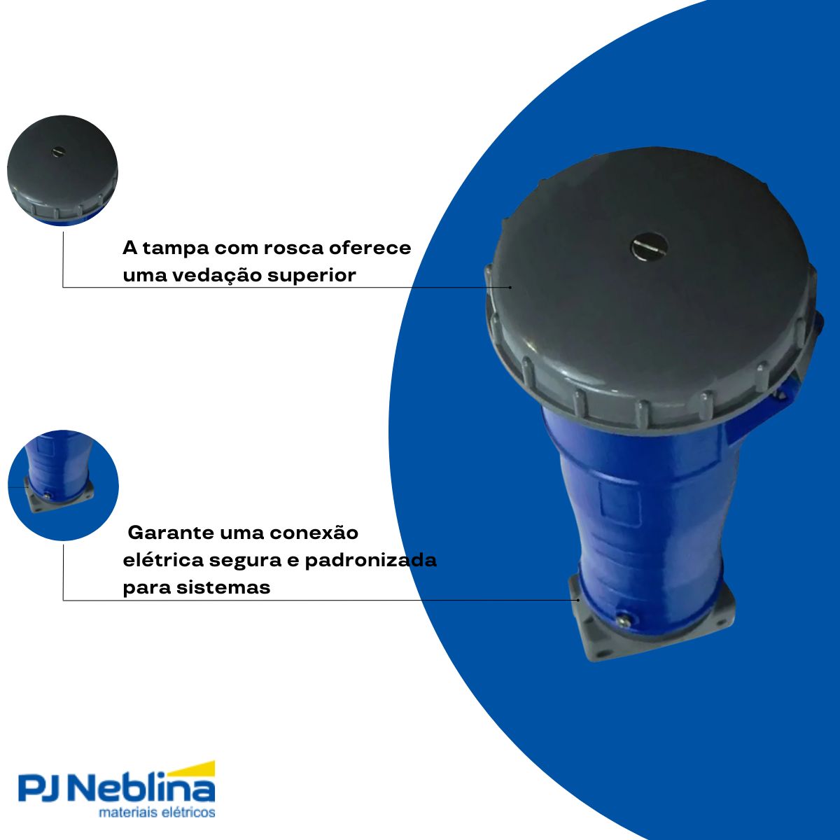 Tomada Industrial Femea Móvel Acoplador Prova D'água 3P+T 32A 200-250V Az 9H Tampa Rosca Ip67 - Steck
