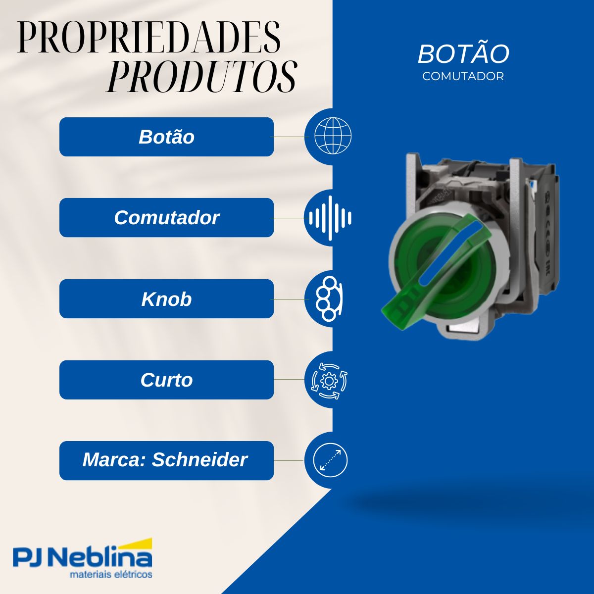 Botão Comutador Knob Curto Iluminado 2 Posição Fixa 90G 22Mm Zamak Verde 1Na+1Nf Led 230V - Schneider
