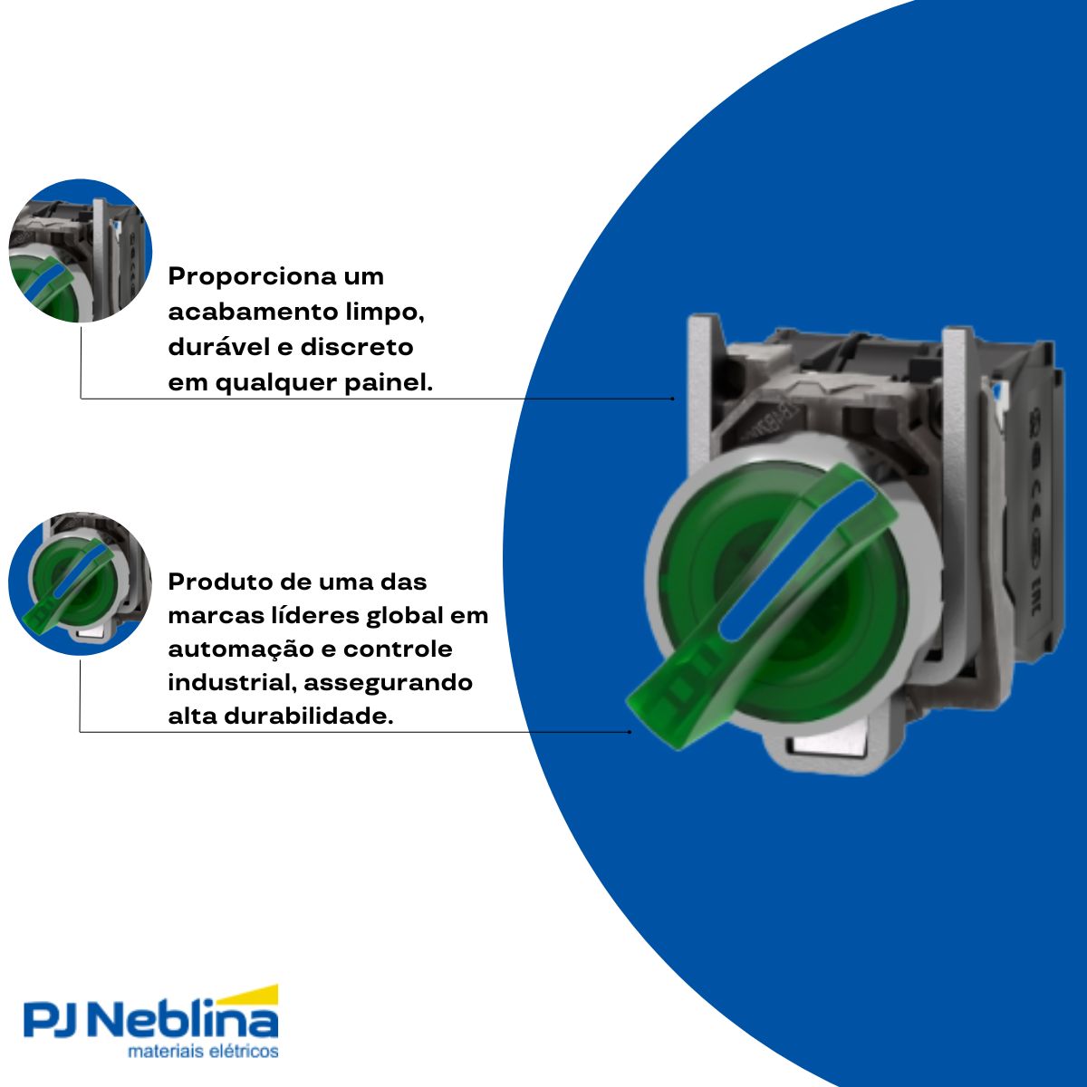 Botão Comutador Knob Curto Iluminado 2 Posição Fixa 90G 22Mm Zamak Verde 1Na+1Nf Led 230V - Schneider