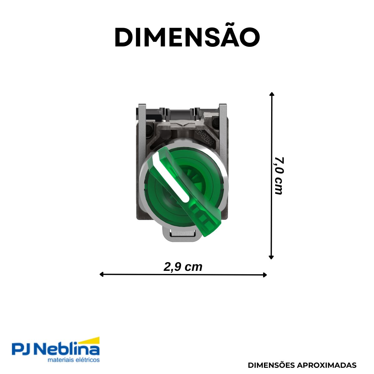 Botão Comutador Knob Curto Iluminado 2 Posição Fixa 90G 22Mm Zamak Verde 1Na+1Nf Led 230V - Schneider