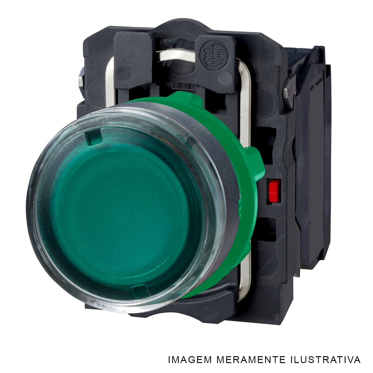 Botão Comando Pulsador Faceado Iluminado 22mm 1Na+1Nf 230V Redondo Plástico Verde - Schneider Eletric