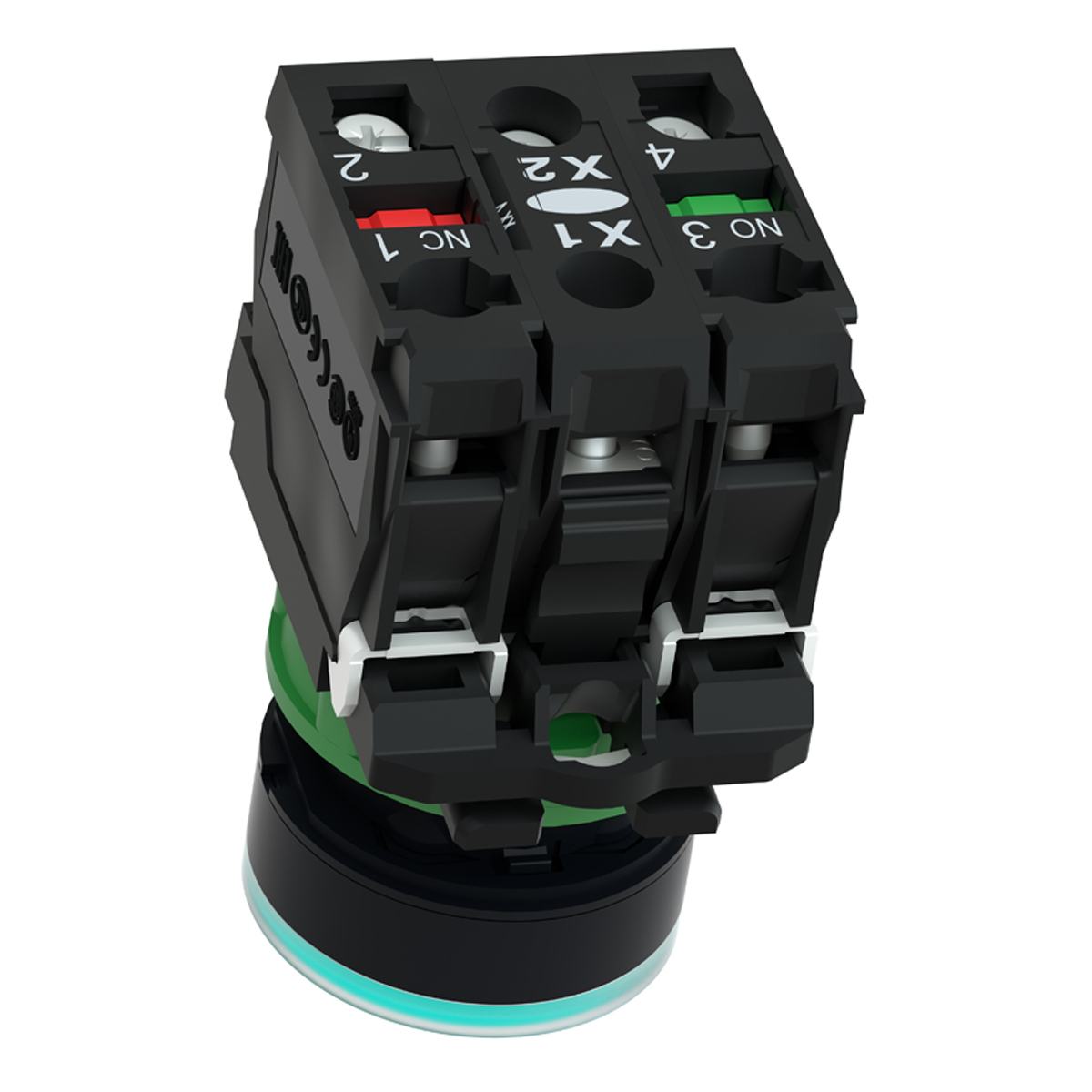 Botão Comando Pulsador Faceado Iluminado 22mm 1Na+1Nf 230V Redondo Plástico Verde - Schneider Eletric