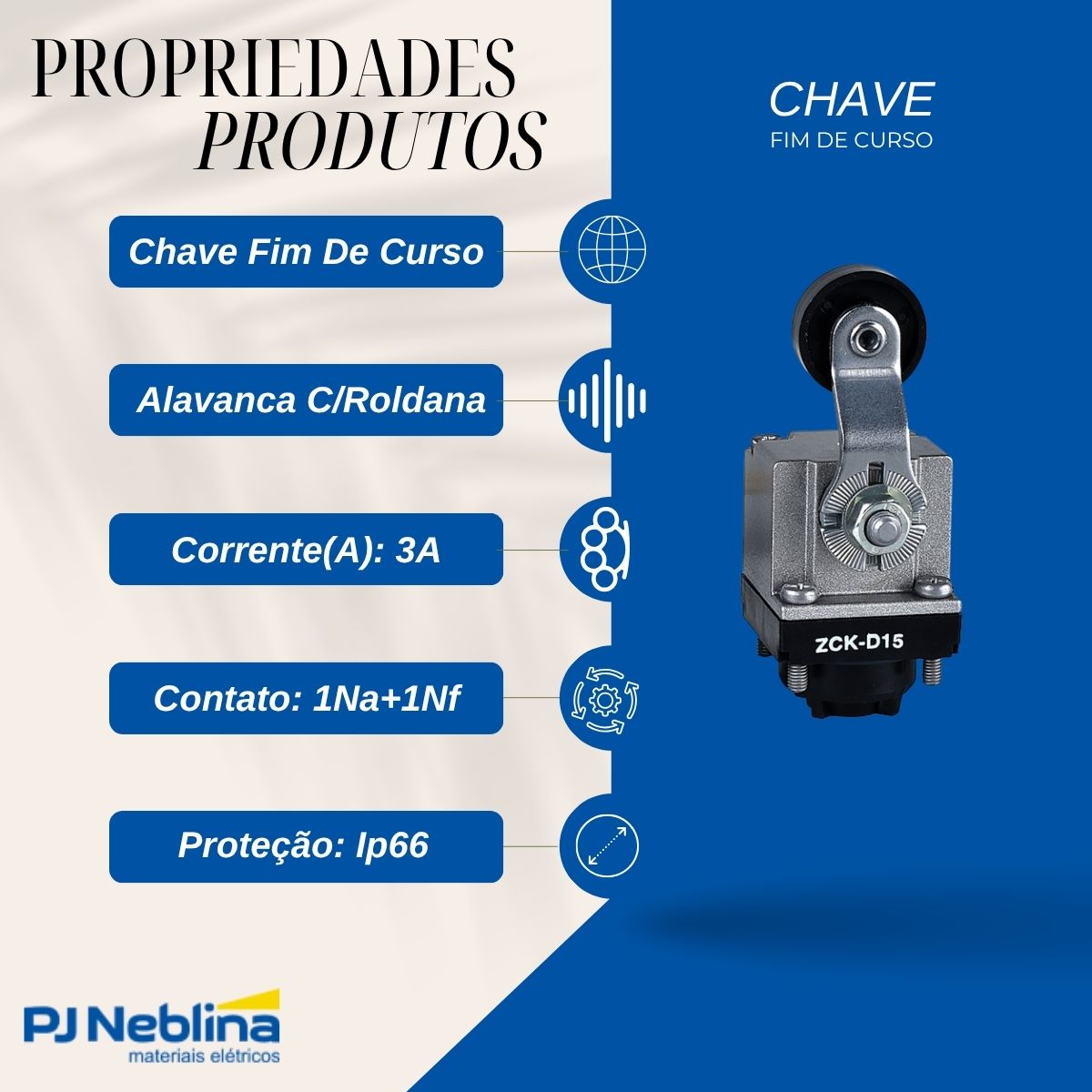Chave Fim De Curso Alavanca C/Roldana 3A 1Na+1Nf Ip66 - Telemecanique