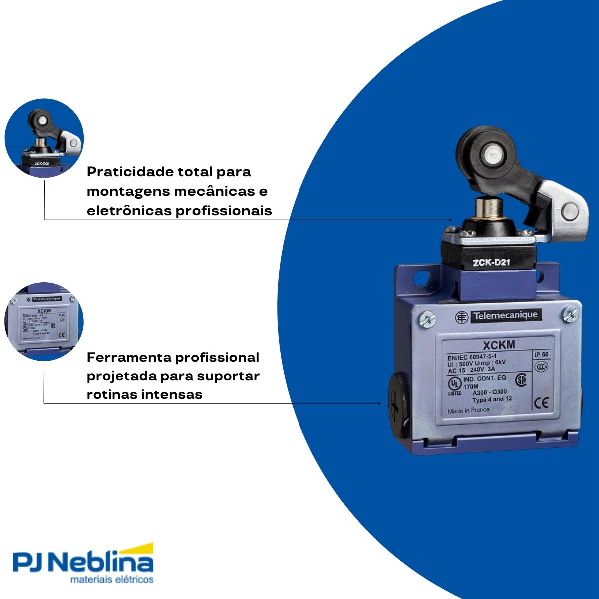 Chave Fim De Curso Alavanca C/Roldana 10A 1Na+1Nf Ip66 - Telemecanique