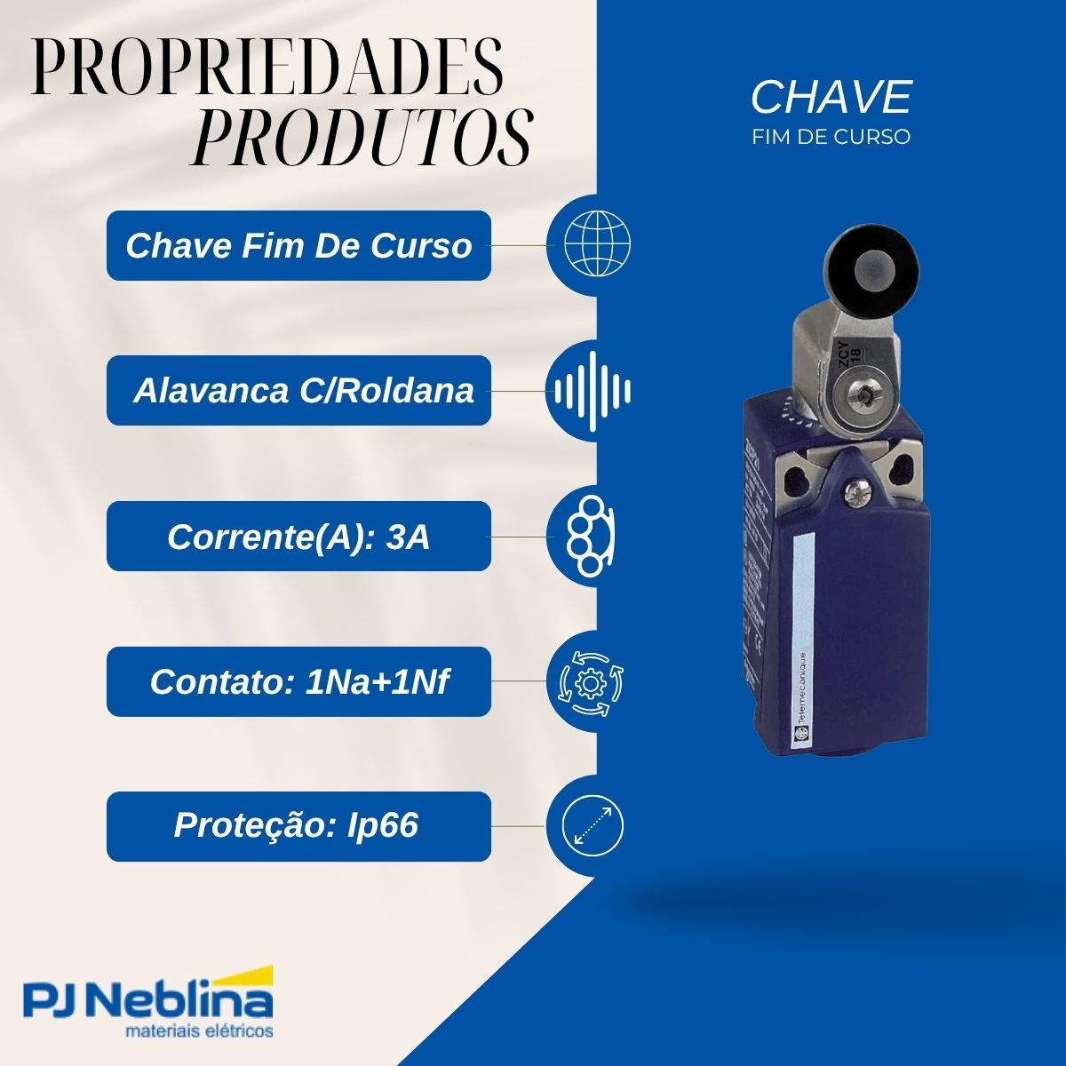 Chave Fim De Curso Alavanca C/Roldana 3A 1Na+1Nf Ip66/Ip67 - Telemecanique