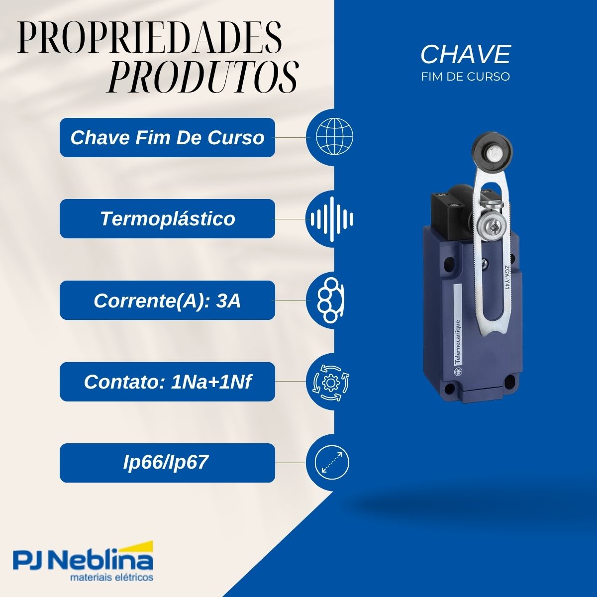Chave Fim De Curso Alavanca Ajustável C/Roldana 3A 1Na+1Nf Ip66/Ip67 - Telemecanique