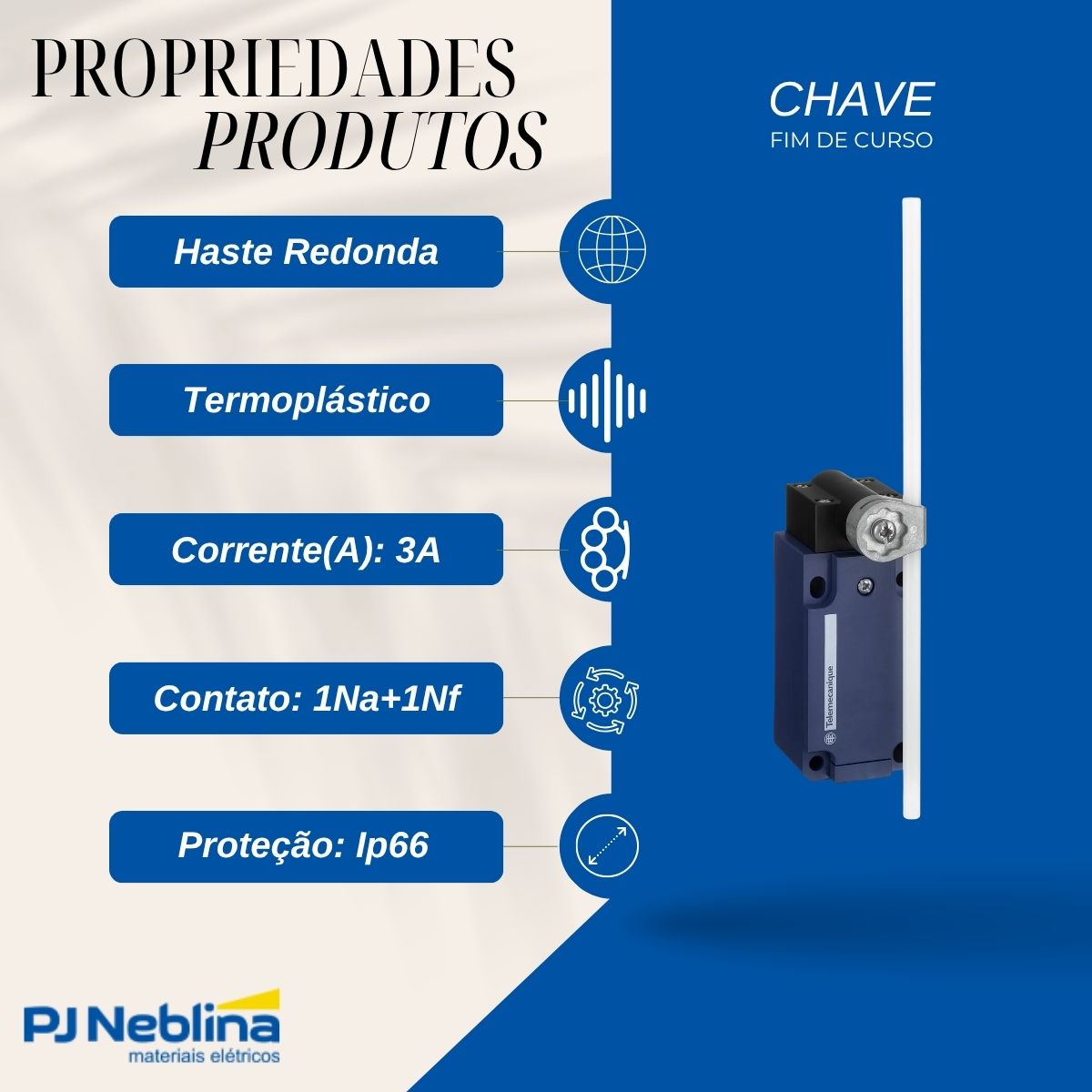 Chave Fim De Curso Haste Redonda 3A 1Na+1Nf Ip66/Ip67 - Telemecanique