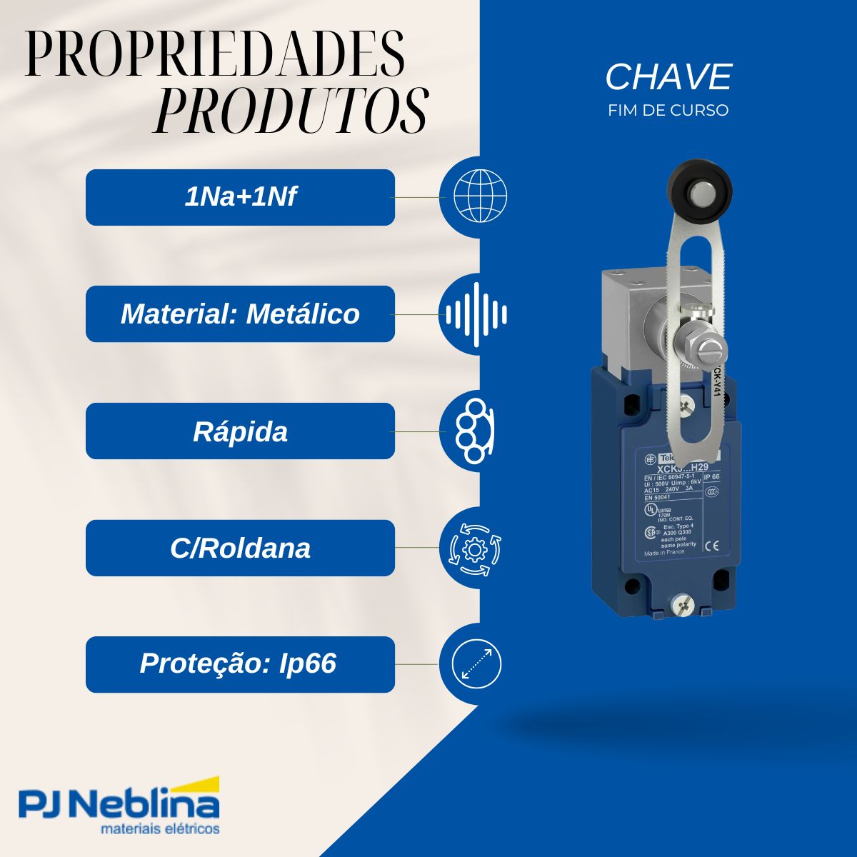 Chave Fim De Curso Alavanca Ajustável C/Roldana 3A 1Na+1Nf Ip66 - Telemecanique