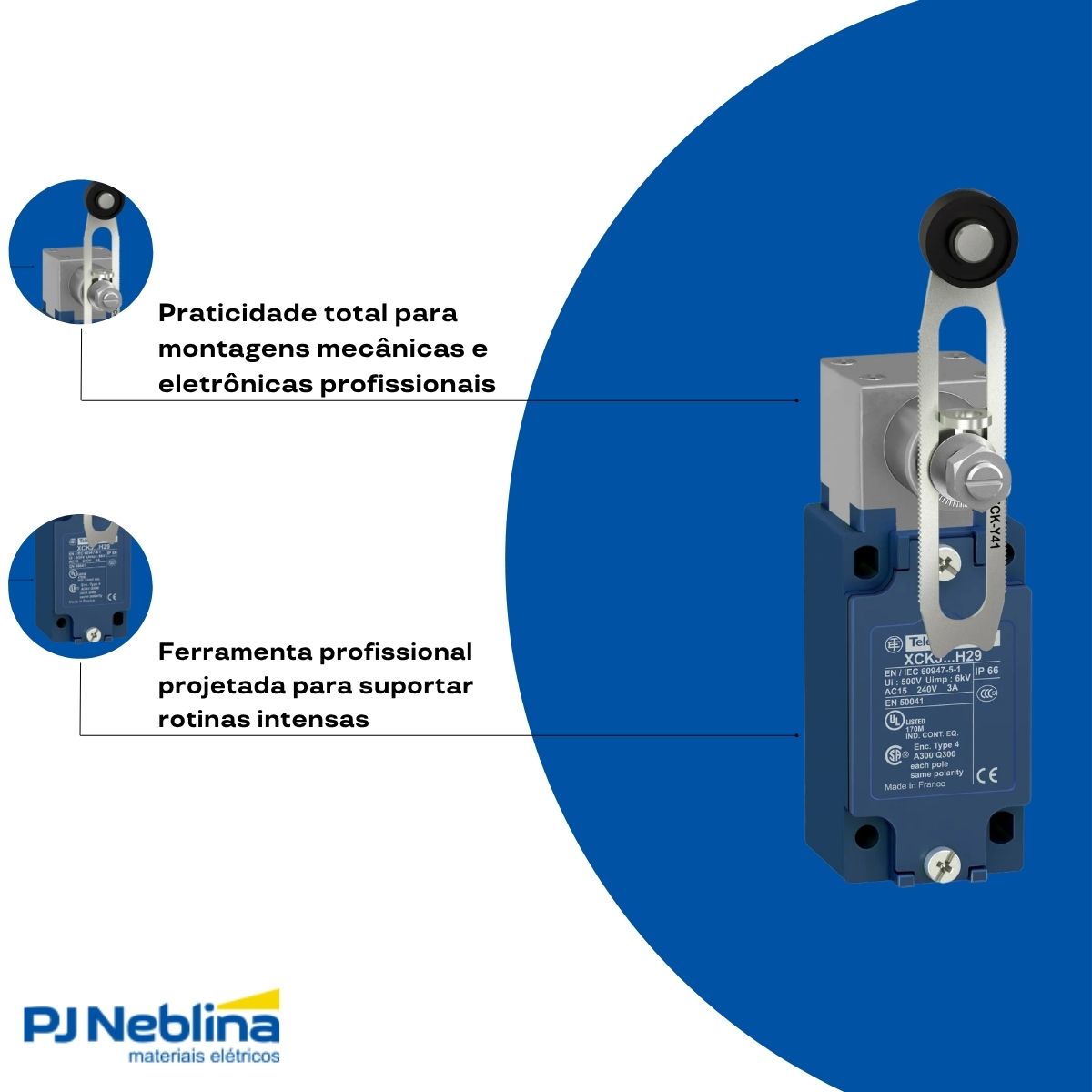 Chave Fim De Curso Alavanca Ajustável C/Roldana 3A 1Na+1Nf Ip66 - Telemecanique