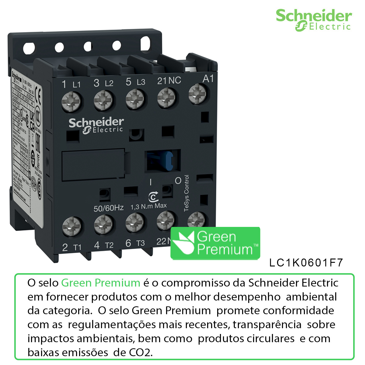 Contator (Mini Potência) 3P 6A 1Nf 110V 50/60Hz Tesys K LC1K0601F7 - Schneider Eletric
